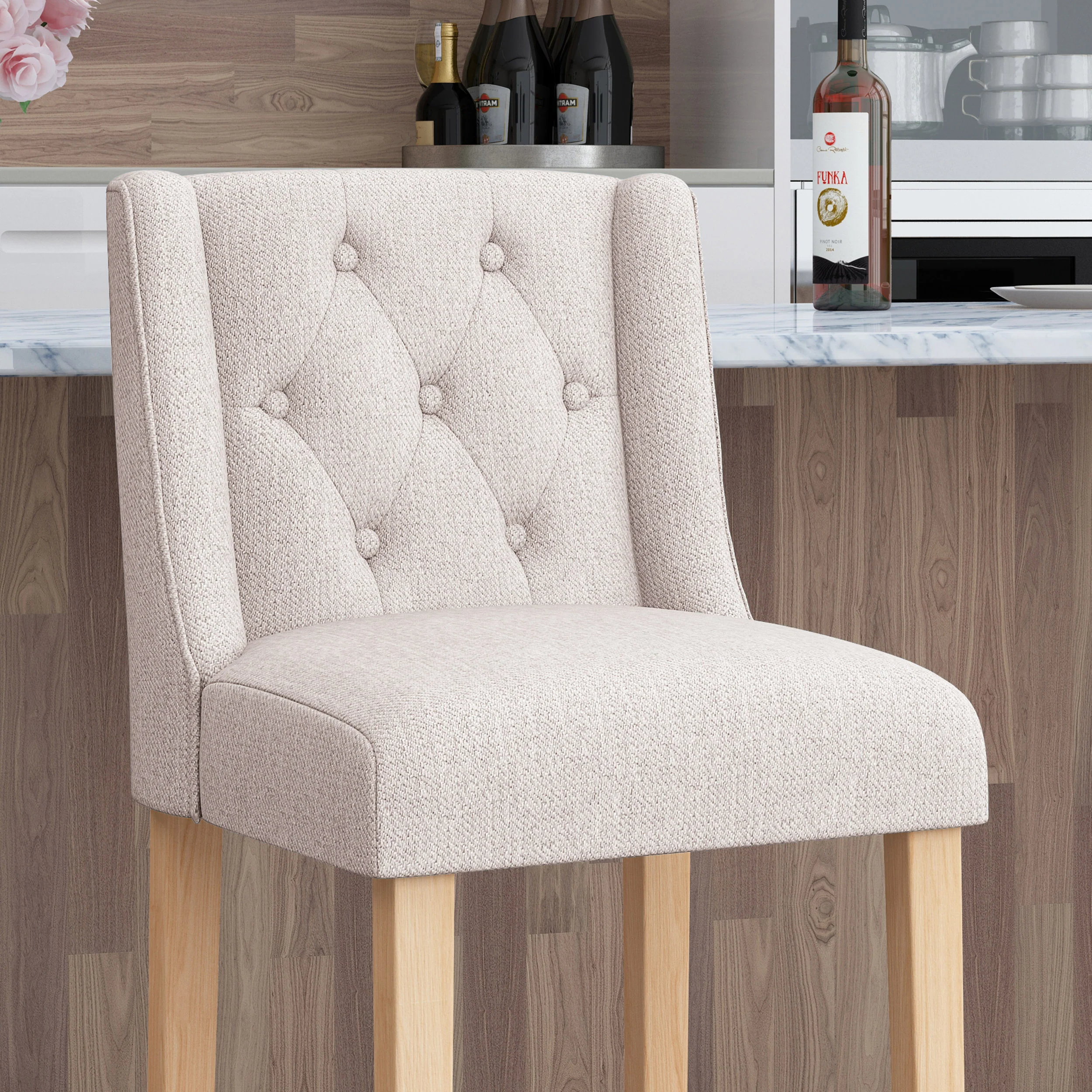 Zaydrian Button Tufted Fabric Wingback Bar Stool (Set of 2) - furnishings