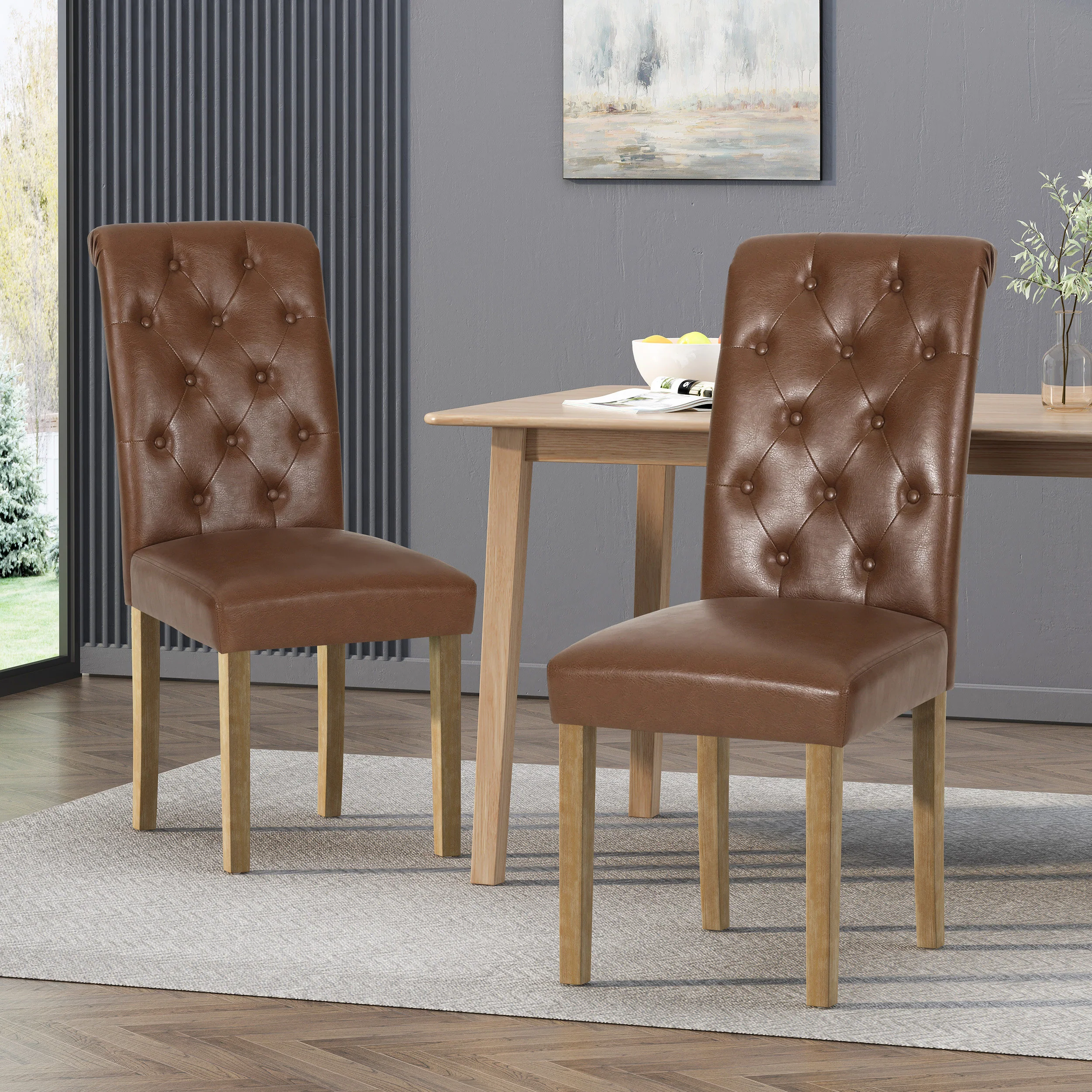 Larkspur Contemporary Faux Leather Tufted Dining Chairs, Set of 2 - furnishings