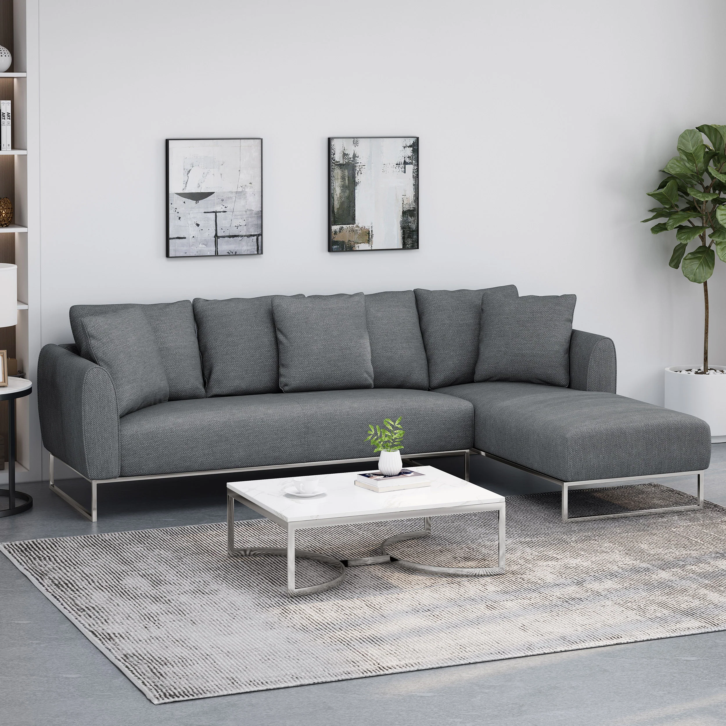 Clarke Contemporary Fabric 4 Seater Chaise Lounge Sectional Sofa - furnishings