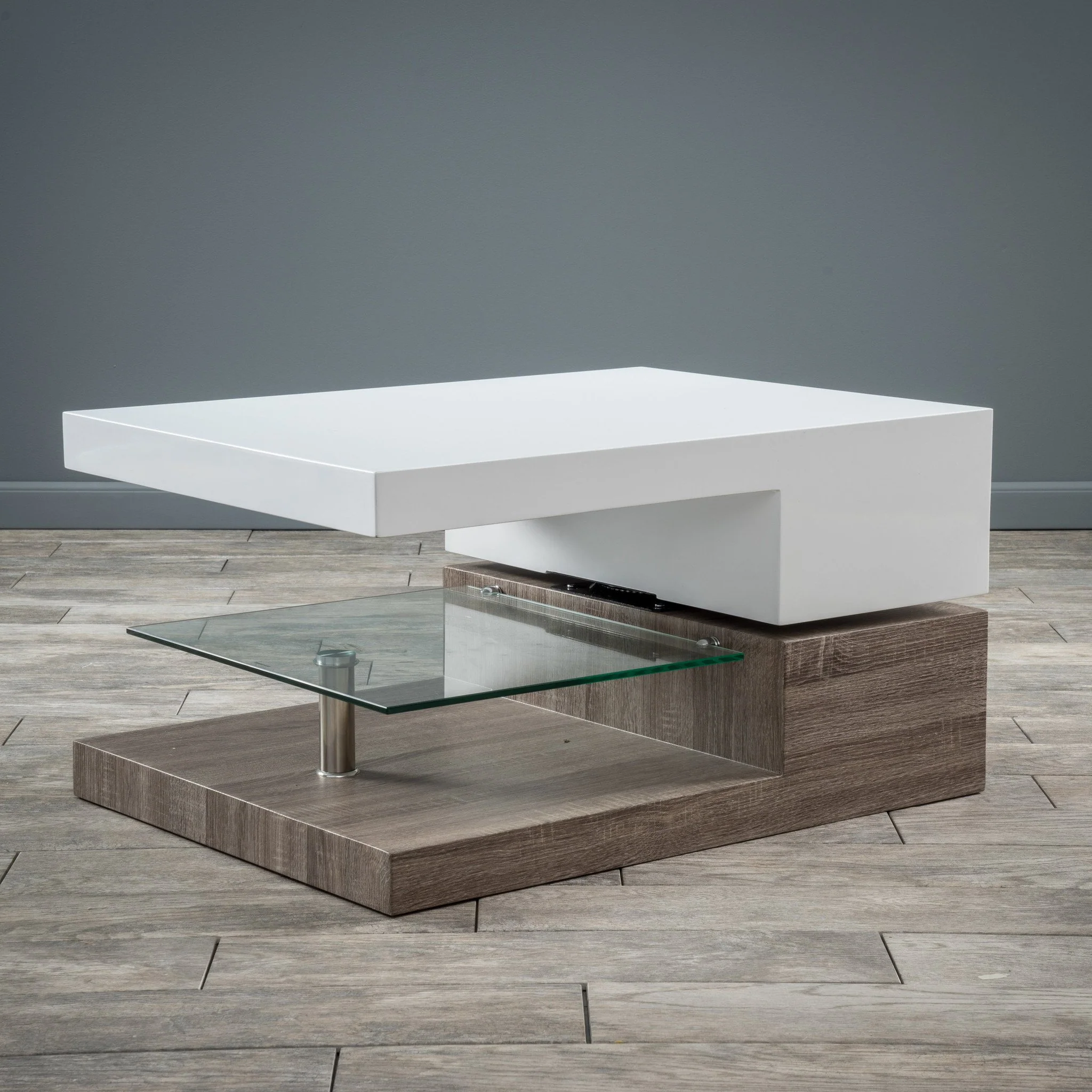 Emerson Rectangular Mod Swivel Coffee Table w/ Glass - furnishings