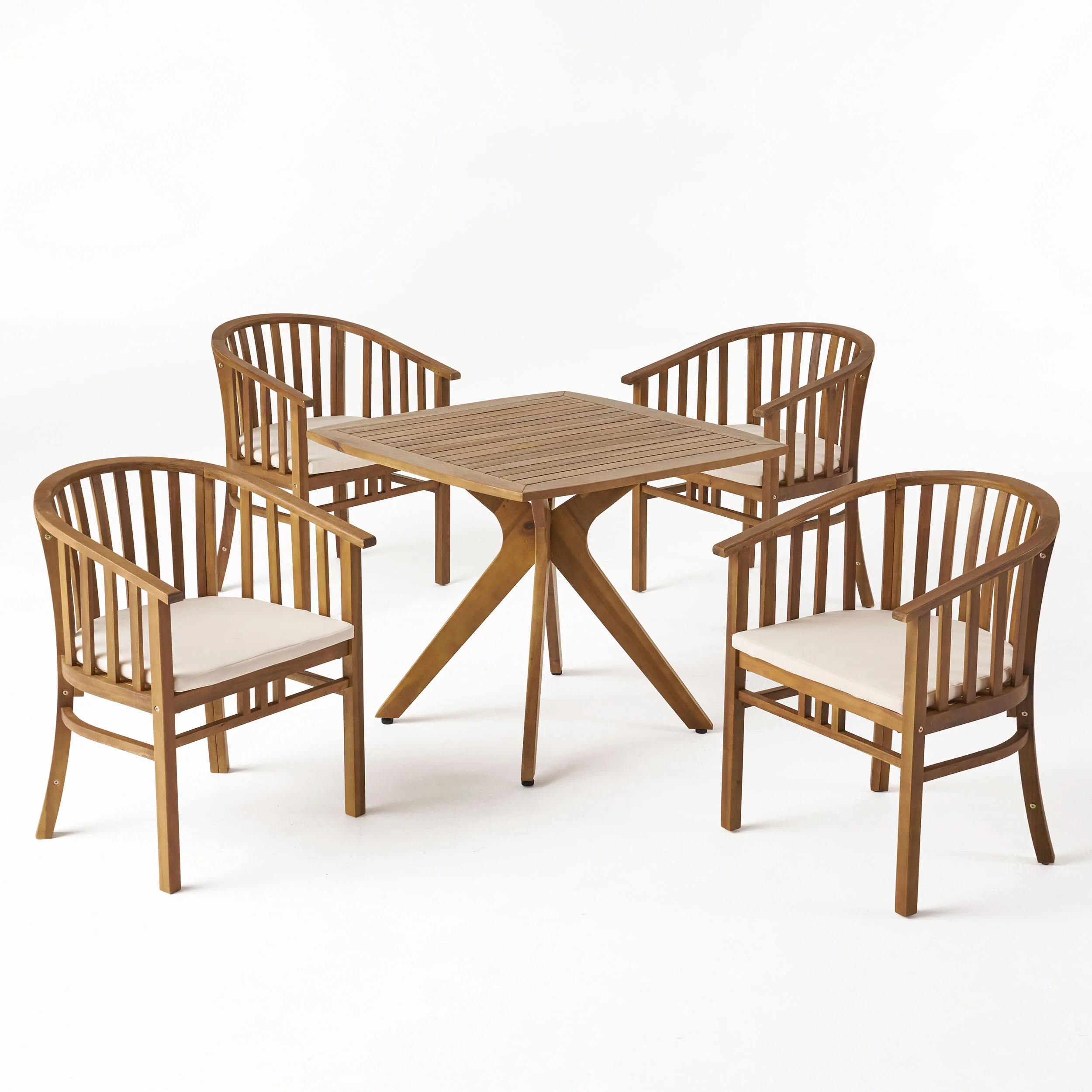 Rosin Outdoor 4 Seater Acacia Wood Square Dining Set - furnishings