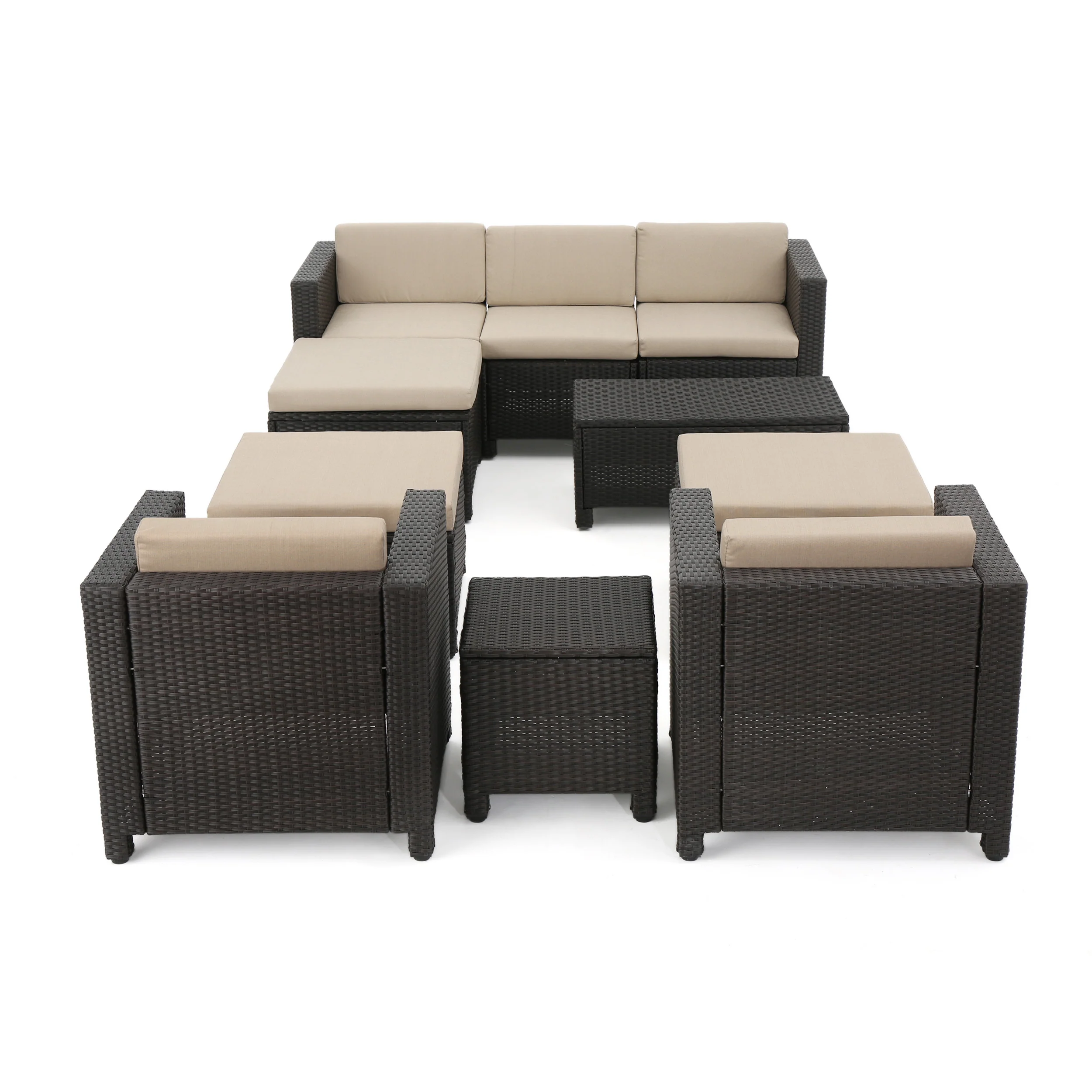 Feronia Outdoor 10 Piece Wicker Sofa Collection w/ Water Resistant Cushions - furnishings