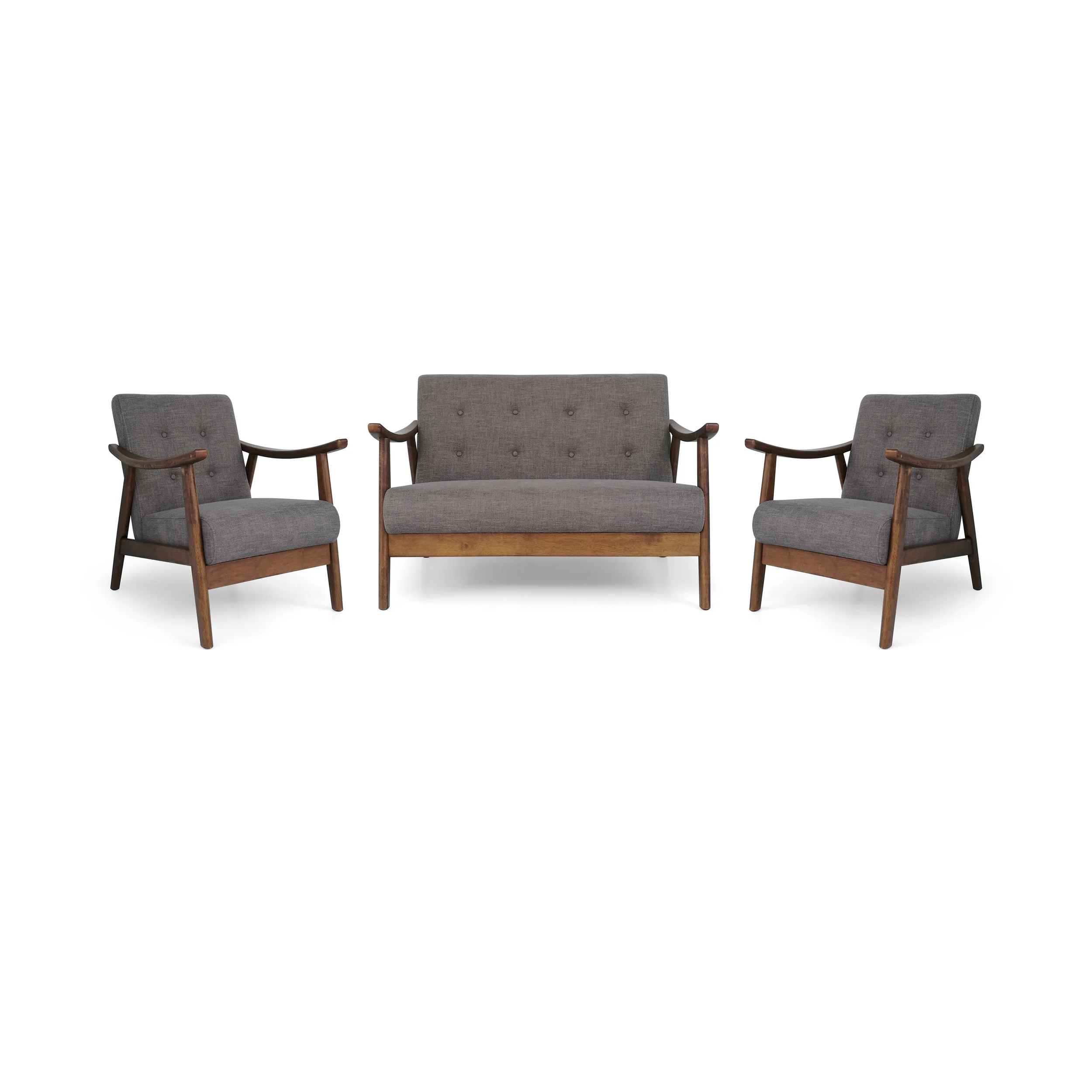 Taya Mid-Century Modern 3-Piece Chairs & Love Seat Living Room Set - furnishings