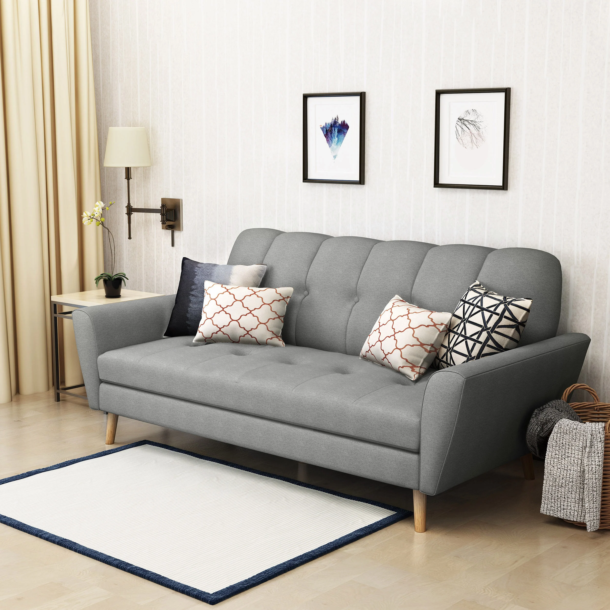 Angelica Mid-Century Modern Fabric Tufted Sofa - furnishings