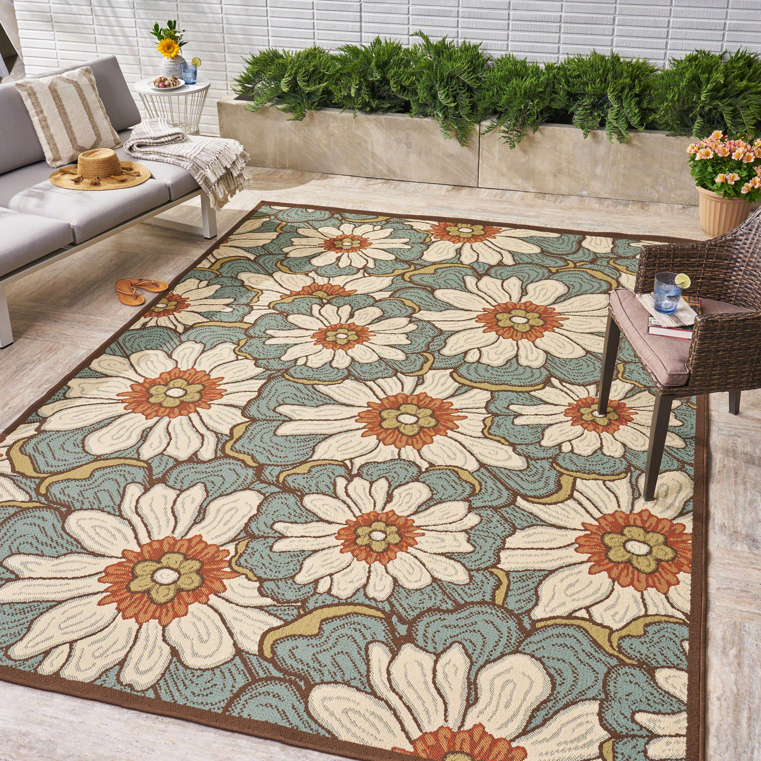 Orval Outdoor Floral Area Rug - furnbro