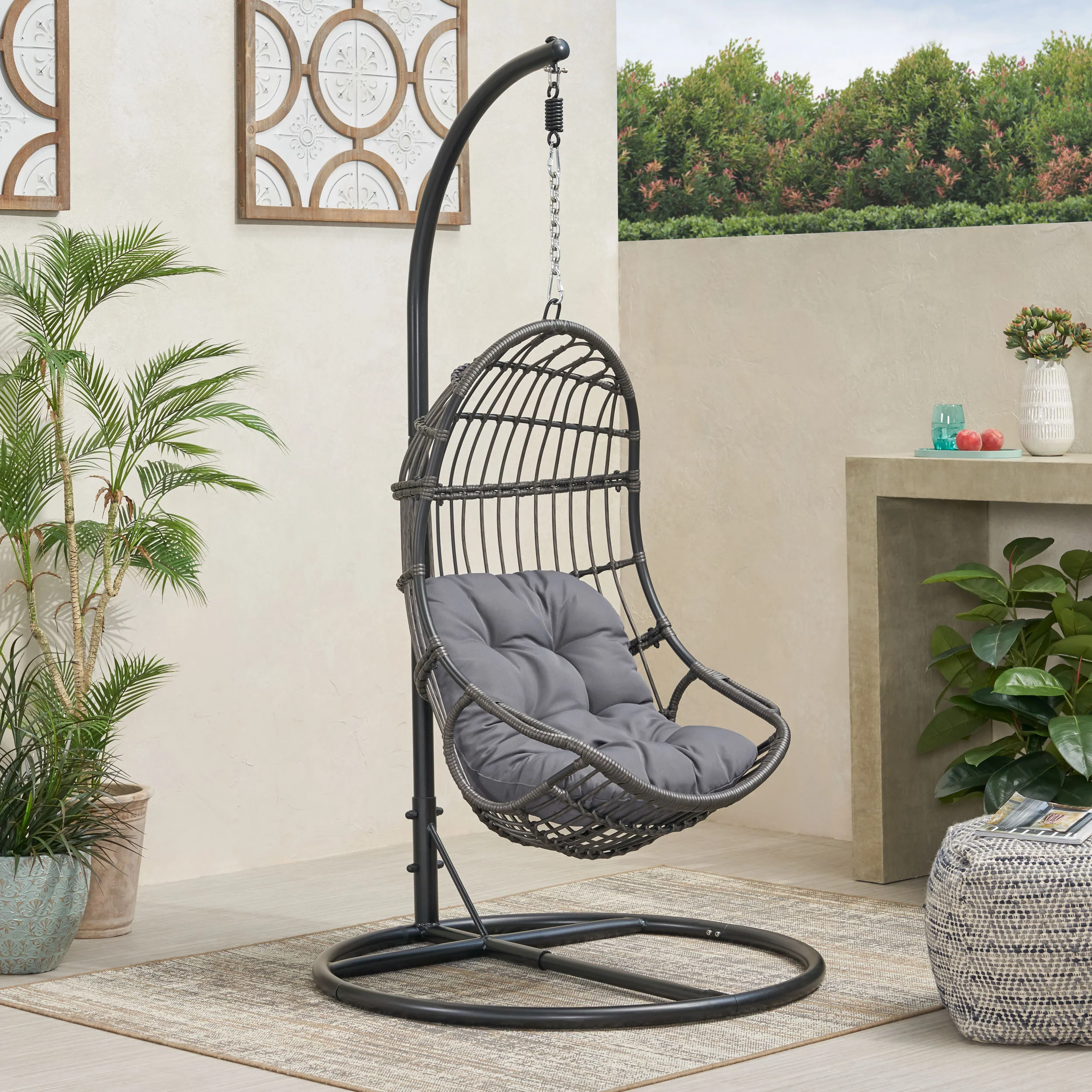 Perry Outdoor Wicker Hanging Nest Chair with Stand - furnishings