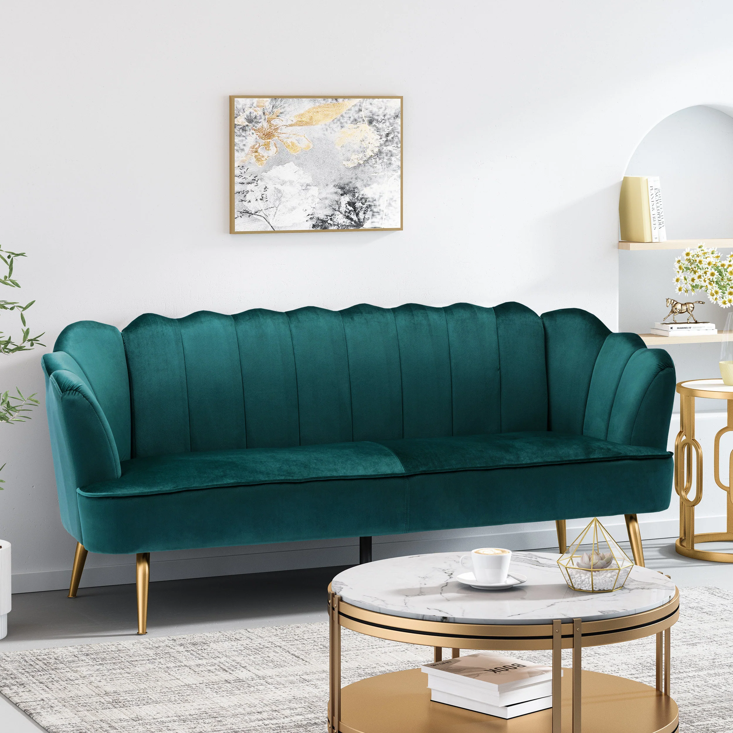 Ohnstad Modern Glam Velvet Channel Stitch 3 Seater Shell Sofa - furnishings
