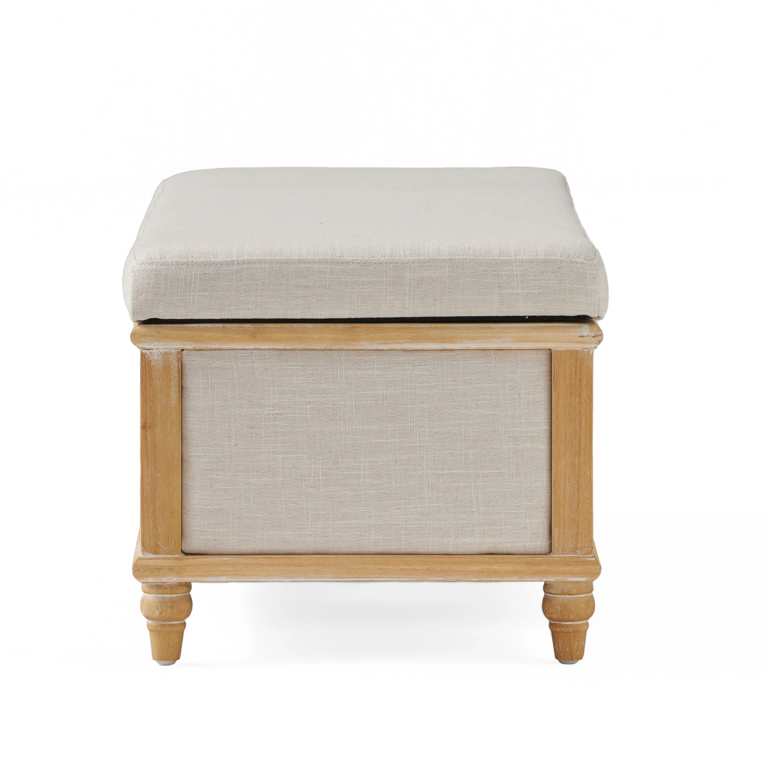 Lombardi French Style Upholstered Light Beige Fabric Storage Ottoman - furnishings