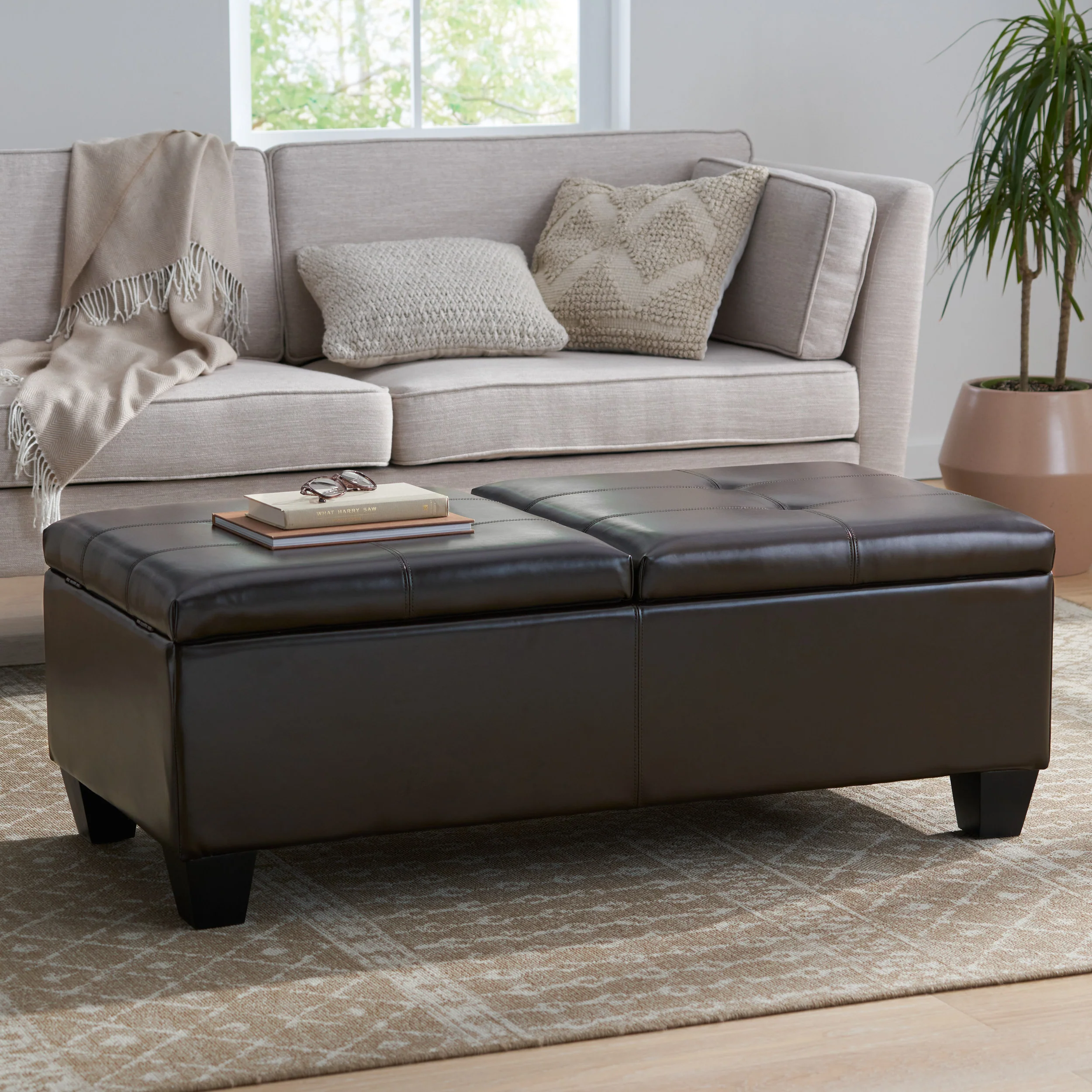 Alpine Leather Storage Ottoman Coffee Table - furnishings