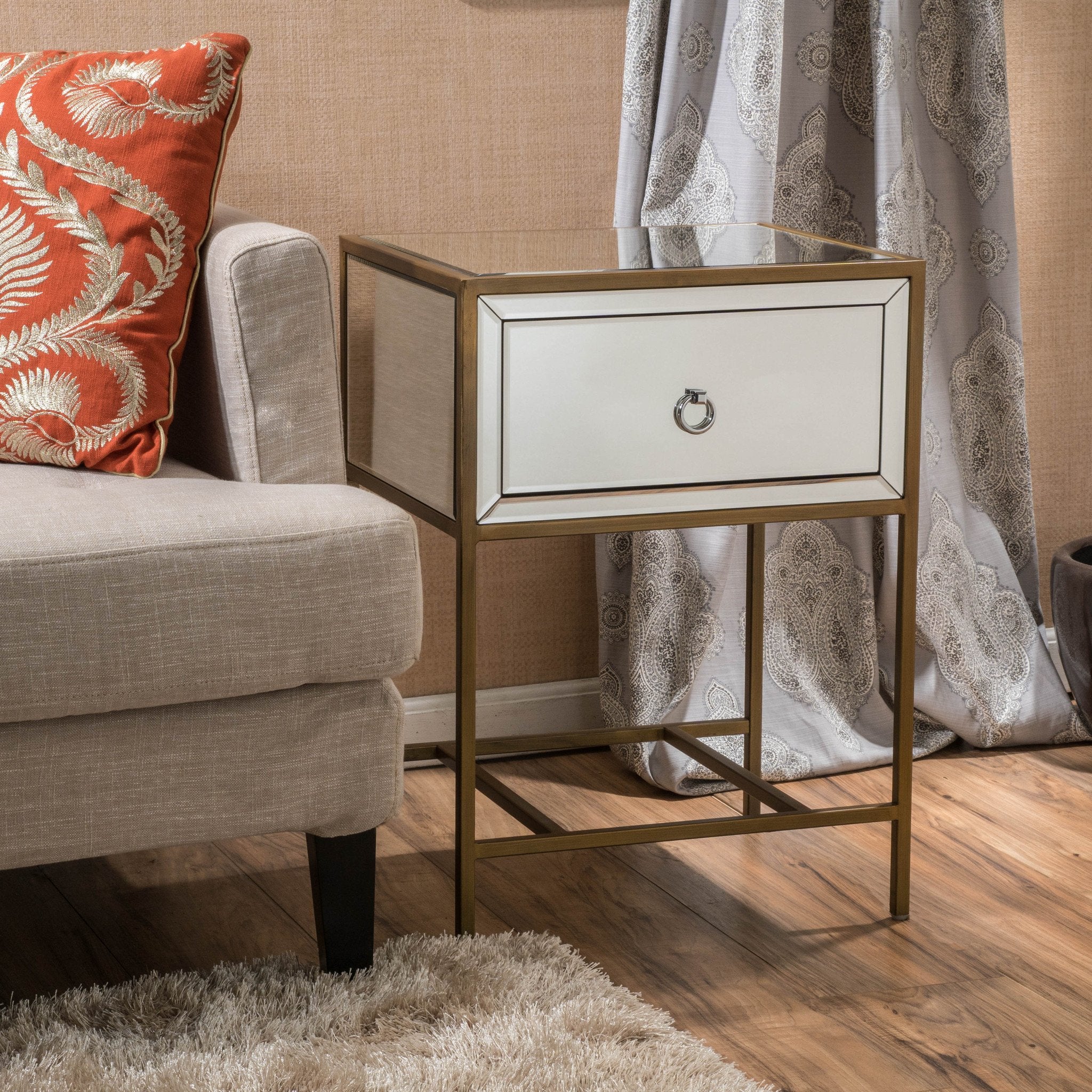 Essa Mirrored Gold Single Drawer Side Table - furnishings