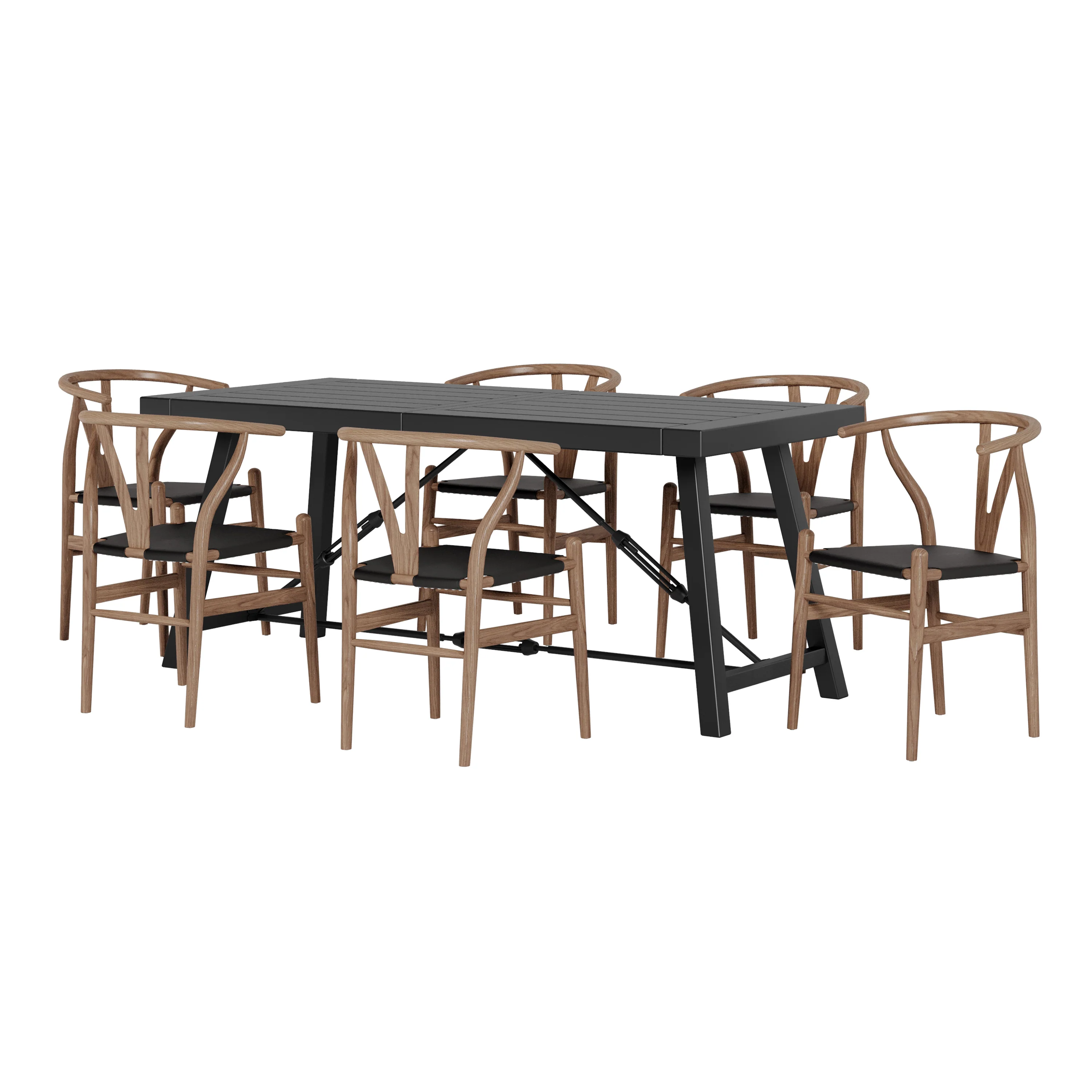 Aubrie Contemporary Iron and Wood 7 Piece Dining Table, Black and Antique Natural - furnishings