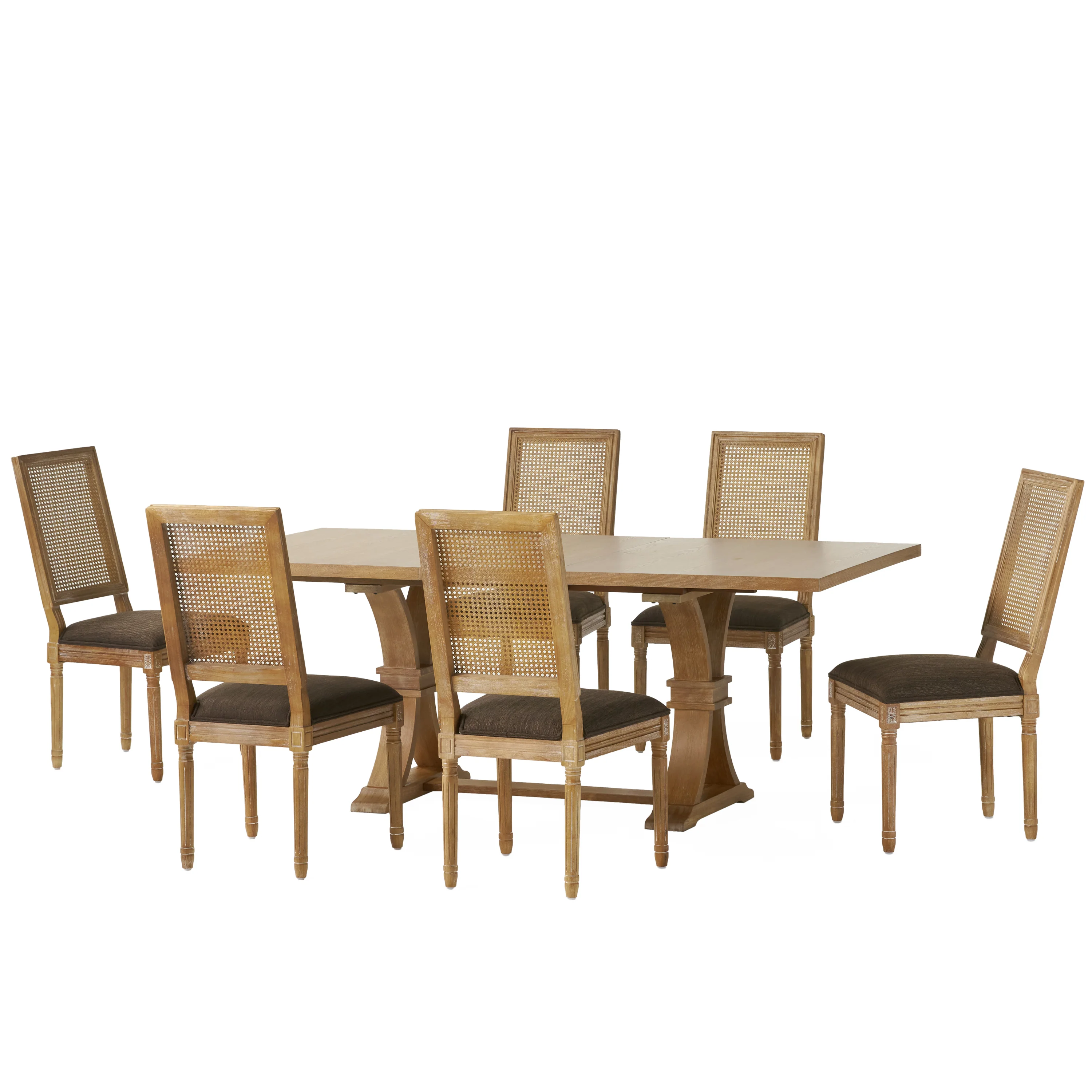 Brownell French Country Wood and Cane 7-Piece Expandable Dining Set - furnishings
