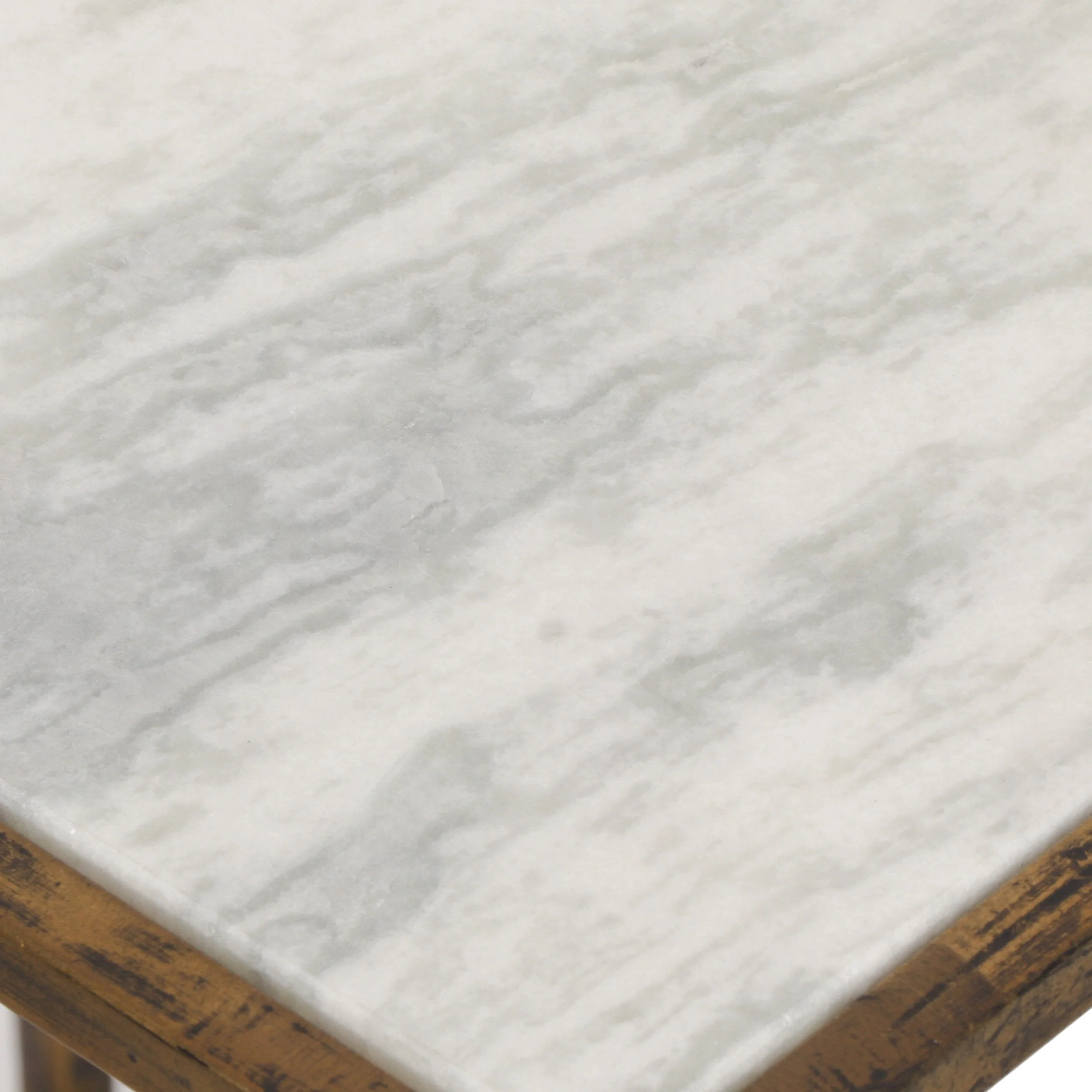 Billman Boho Glam Handcrafted Marble Top C-Shaped Side Table with Magazine Rack, Natural White and Antique Brass - furnishings