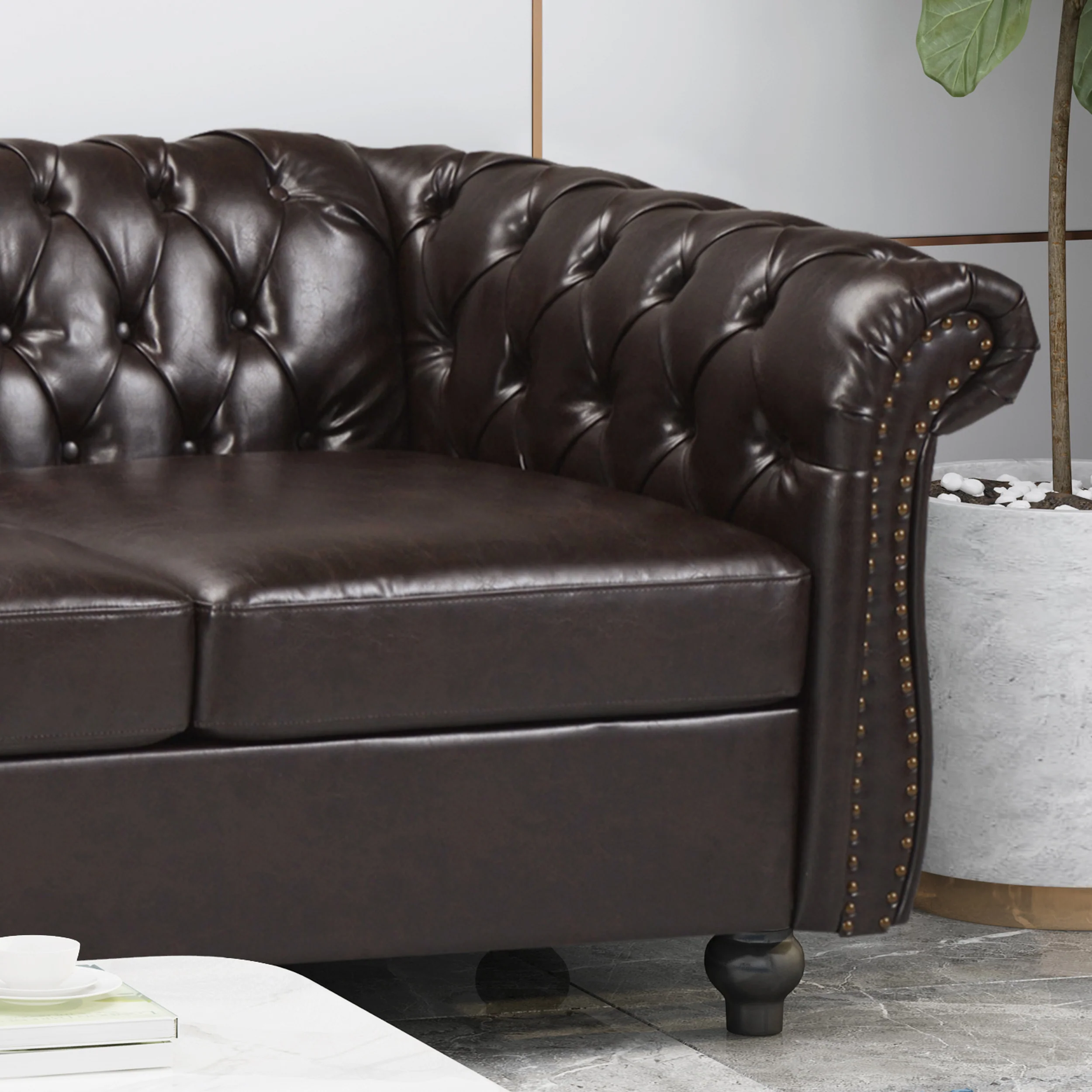 Adetokunbo Tufted Leather Chesterfield 3 Seater Sofa - furnishings