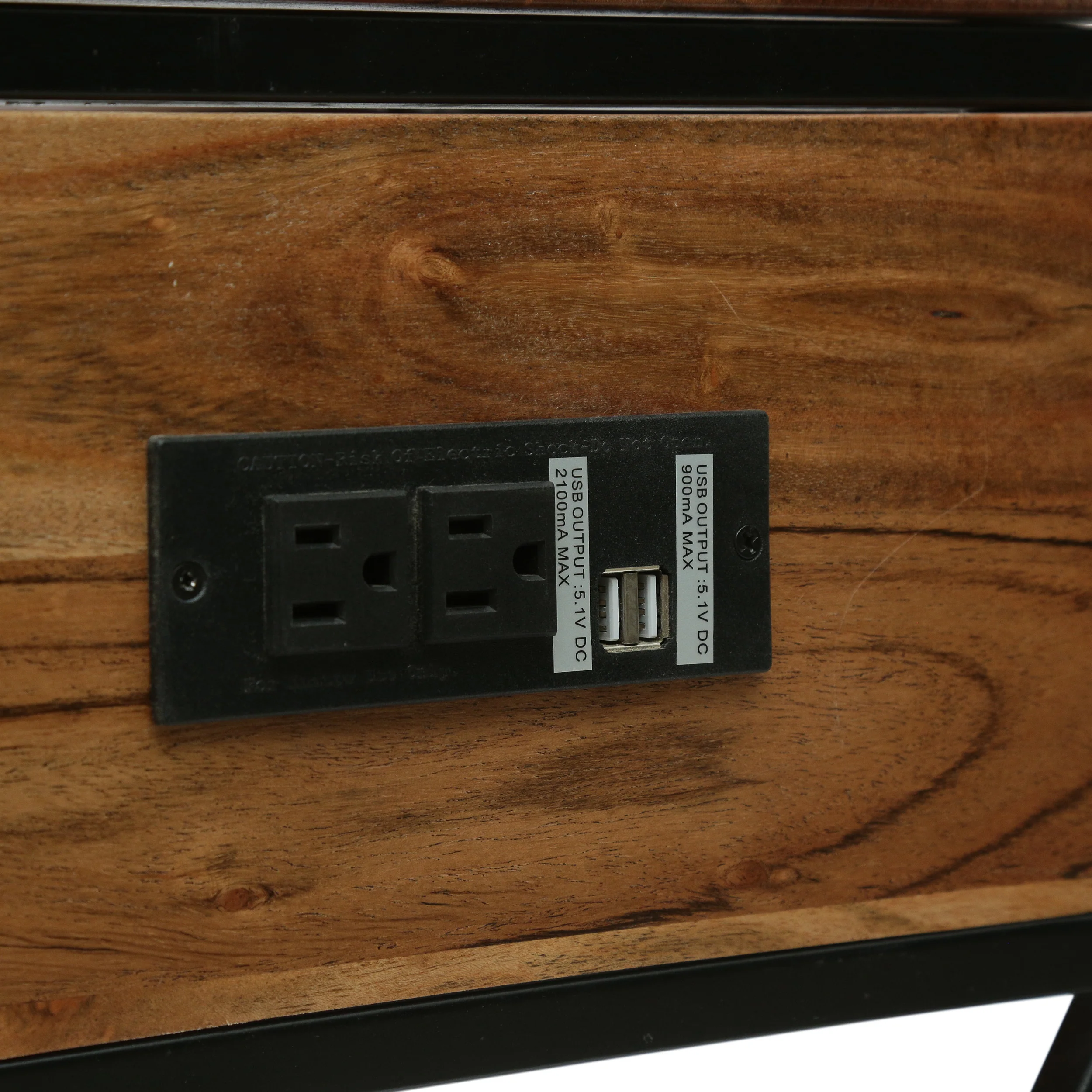 Sunqueen Modern Industrial Handcrafted Acacia Wood C-Shaped Side Table with Charging Port, Natural and Black - furnishings