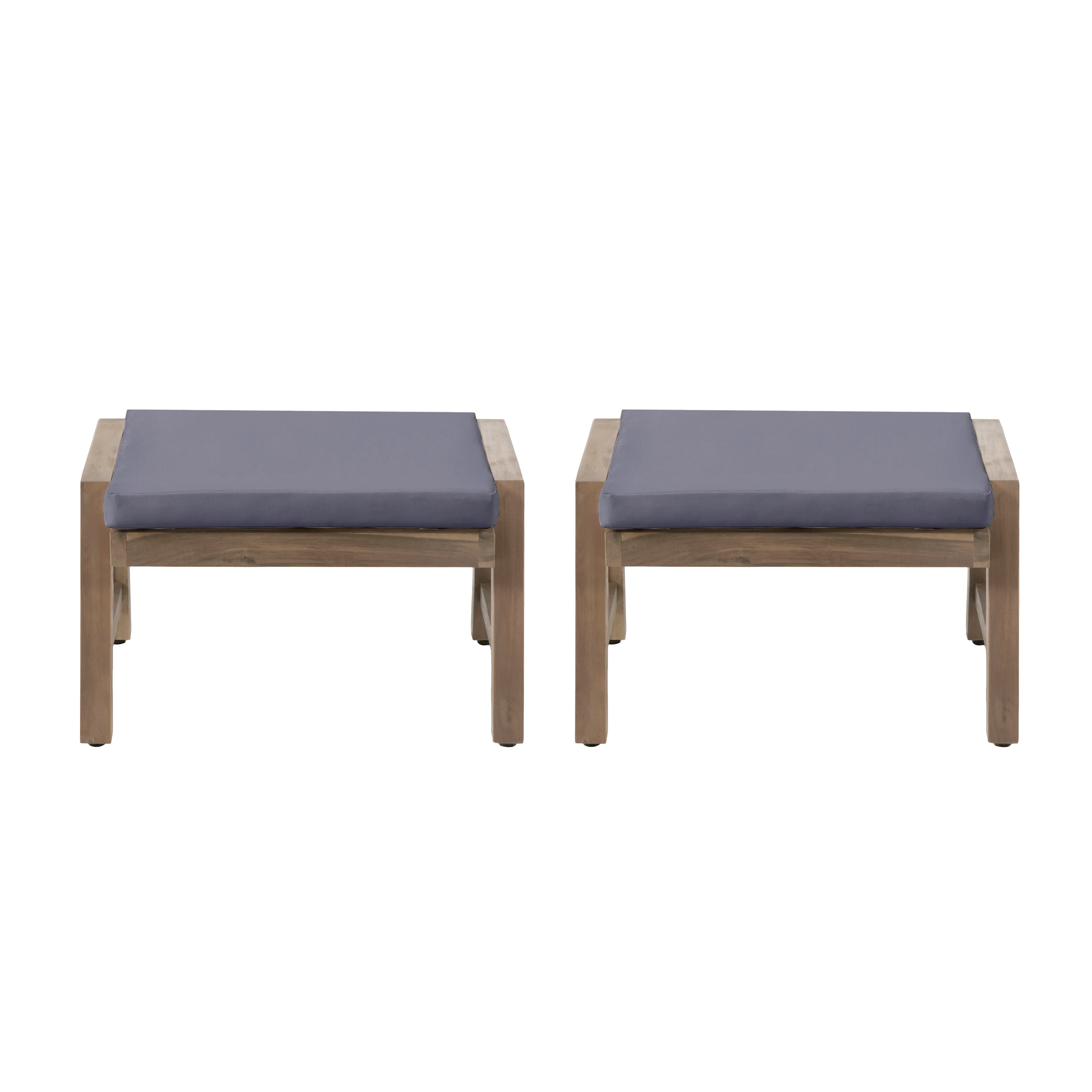 Avacyn Outdoor Acacia Wood Ottomans with Cushion, Set of 2 - furnishings