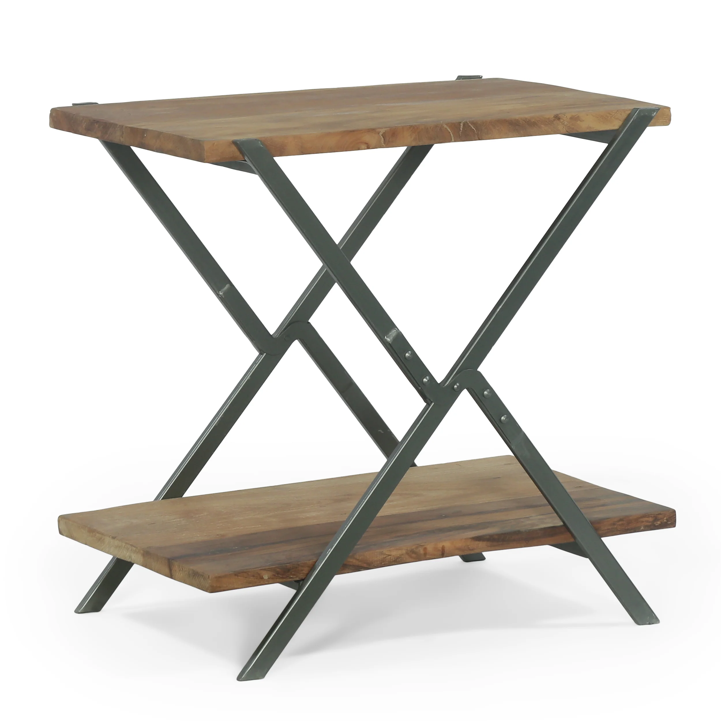 Catalopa Modern Industrial Handcrafted Wood Side Table, Light Walnut and Gray - furnishings