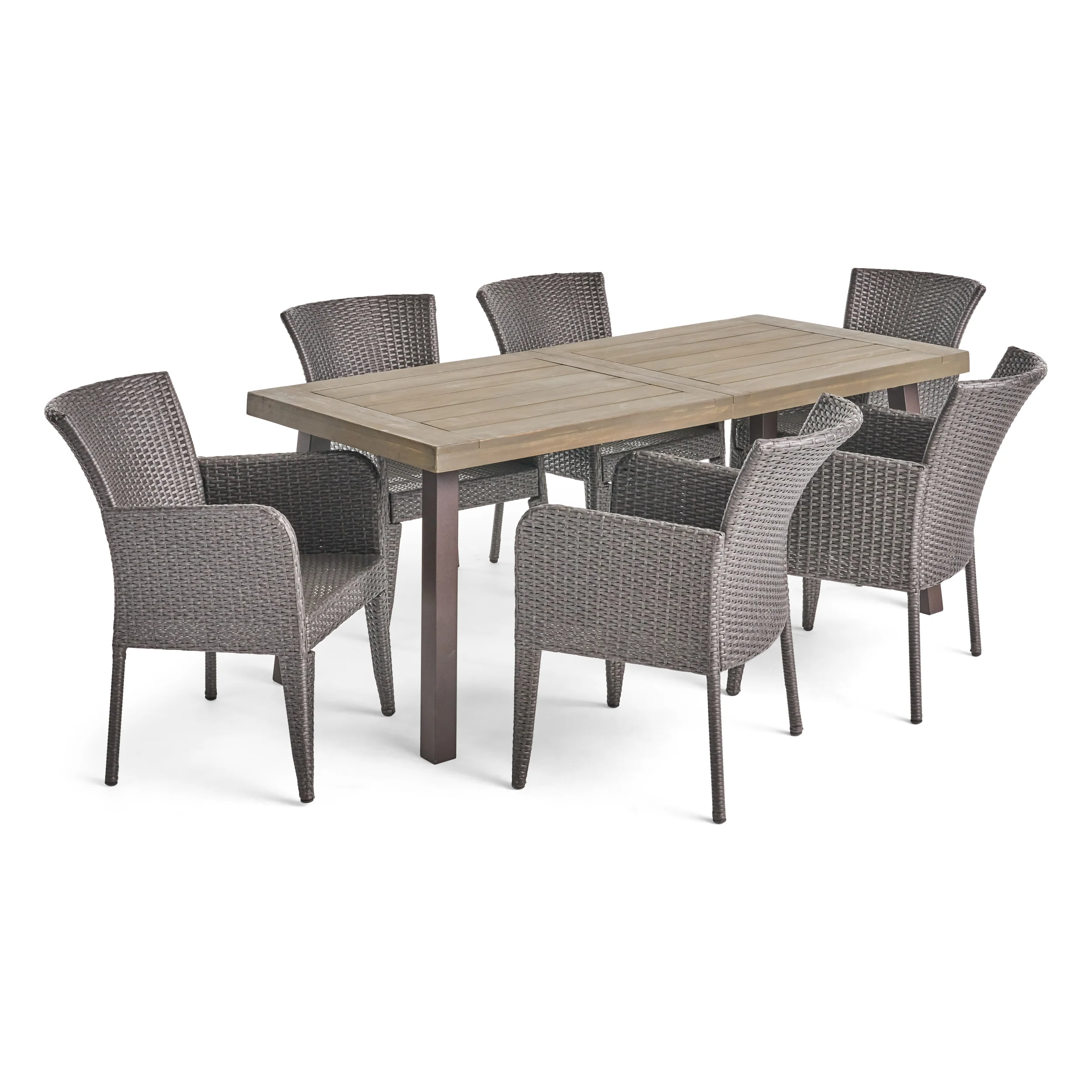 Healy Outdoor 7 Piece Wicker Dining Set, Grey - furnishings
