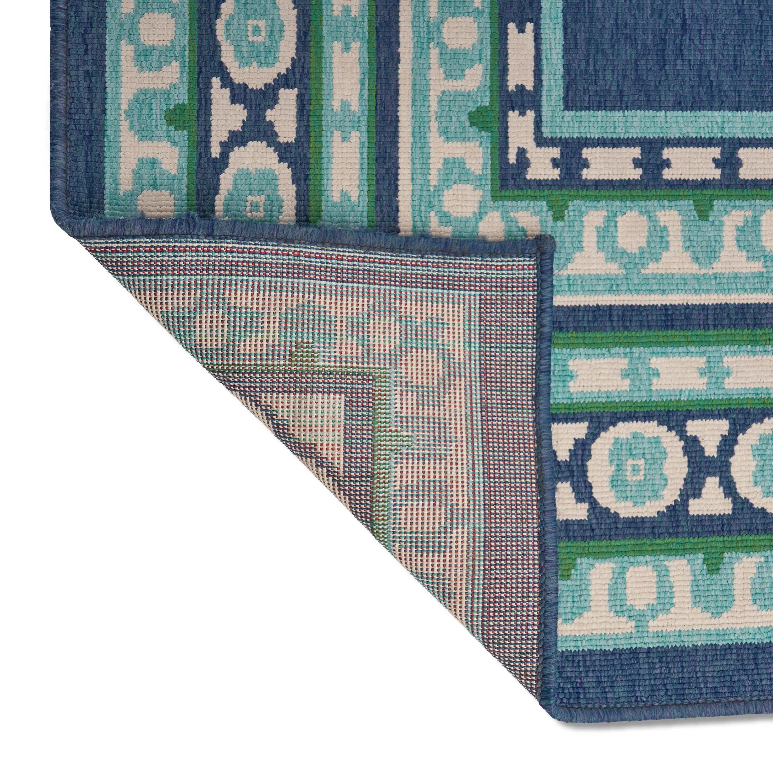 Reid Indoor/Outdoor Border Area Rug, Navy and Green - furnishings