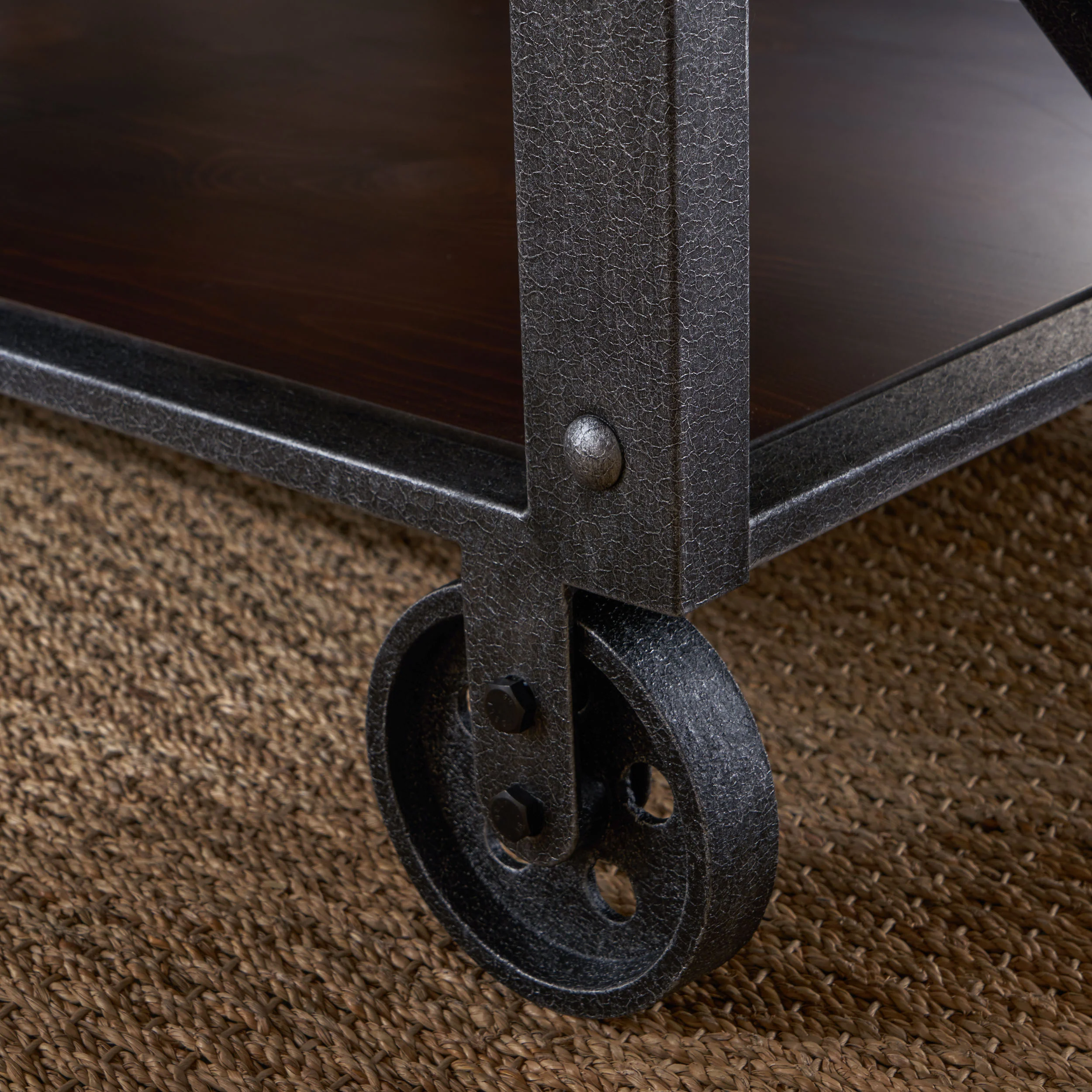 Dresden Industrial Faux Wood Coffee Table with Antique Black Iron Frame - furnishings