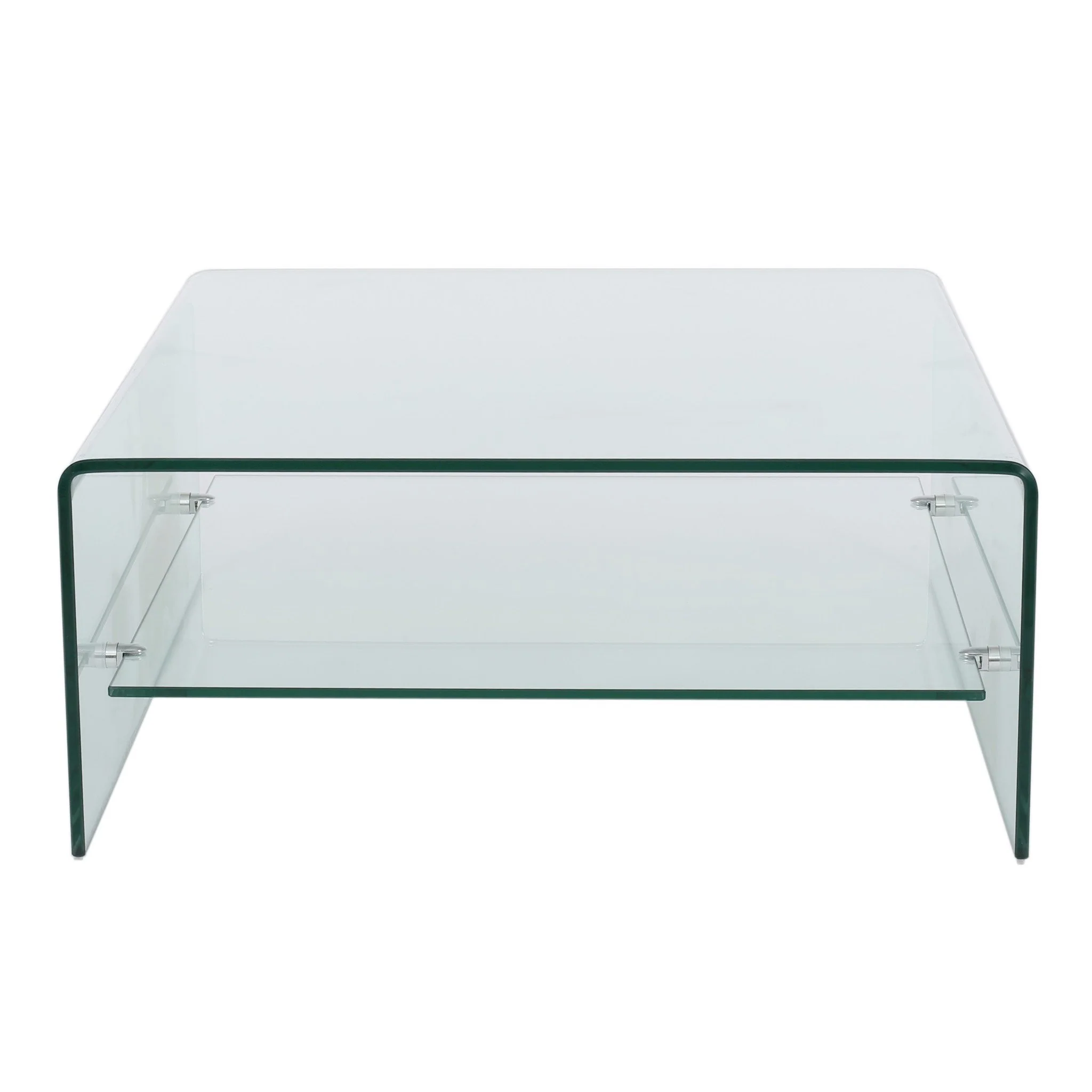 Classon Modern Square Tempered Glass Coffee Table with Shelf - furnishings