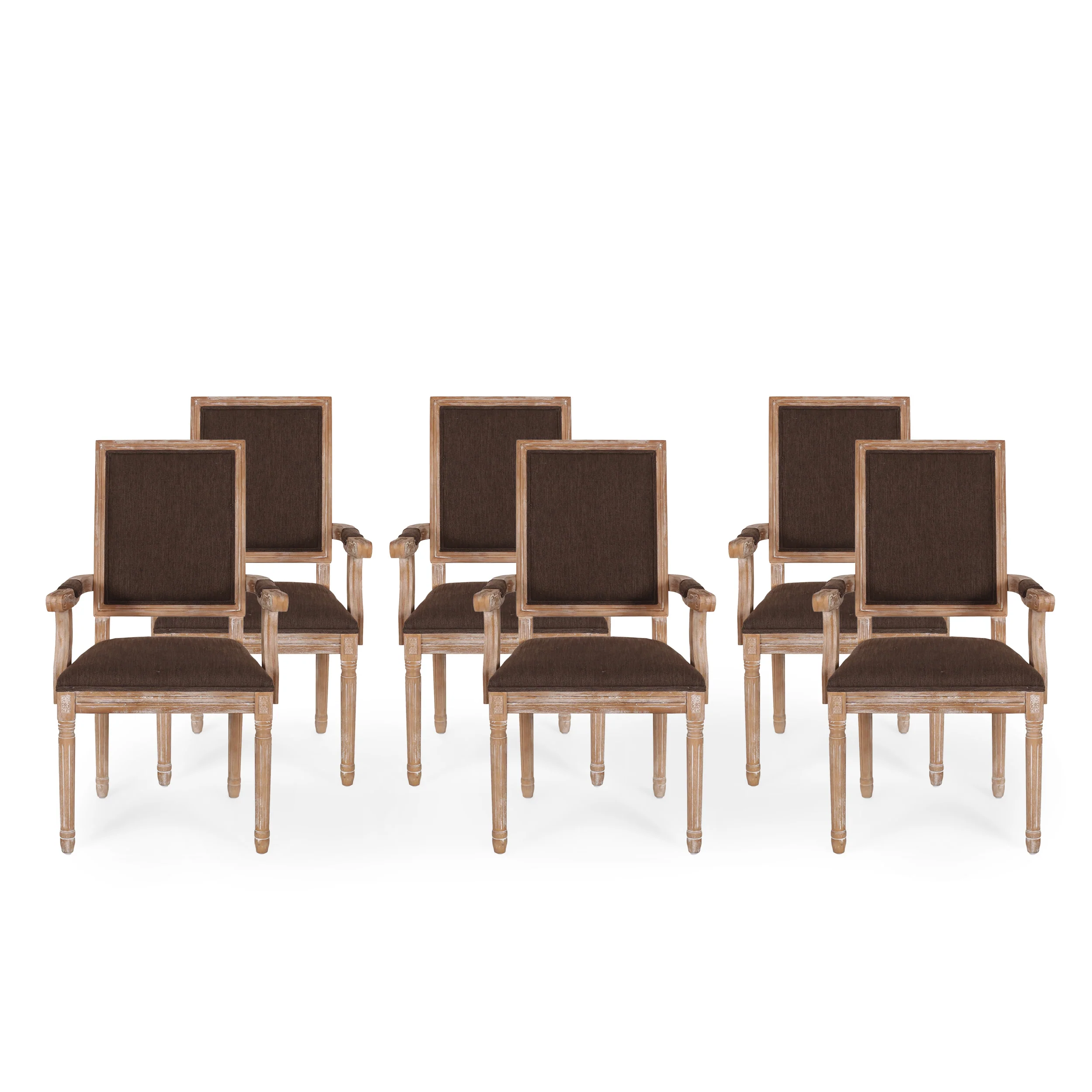 Ashlyn French Country Fabric Upholstered Wood Dining Chairs, Set of 6 - furnishings