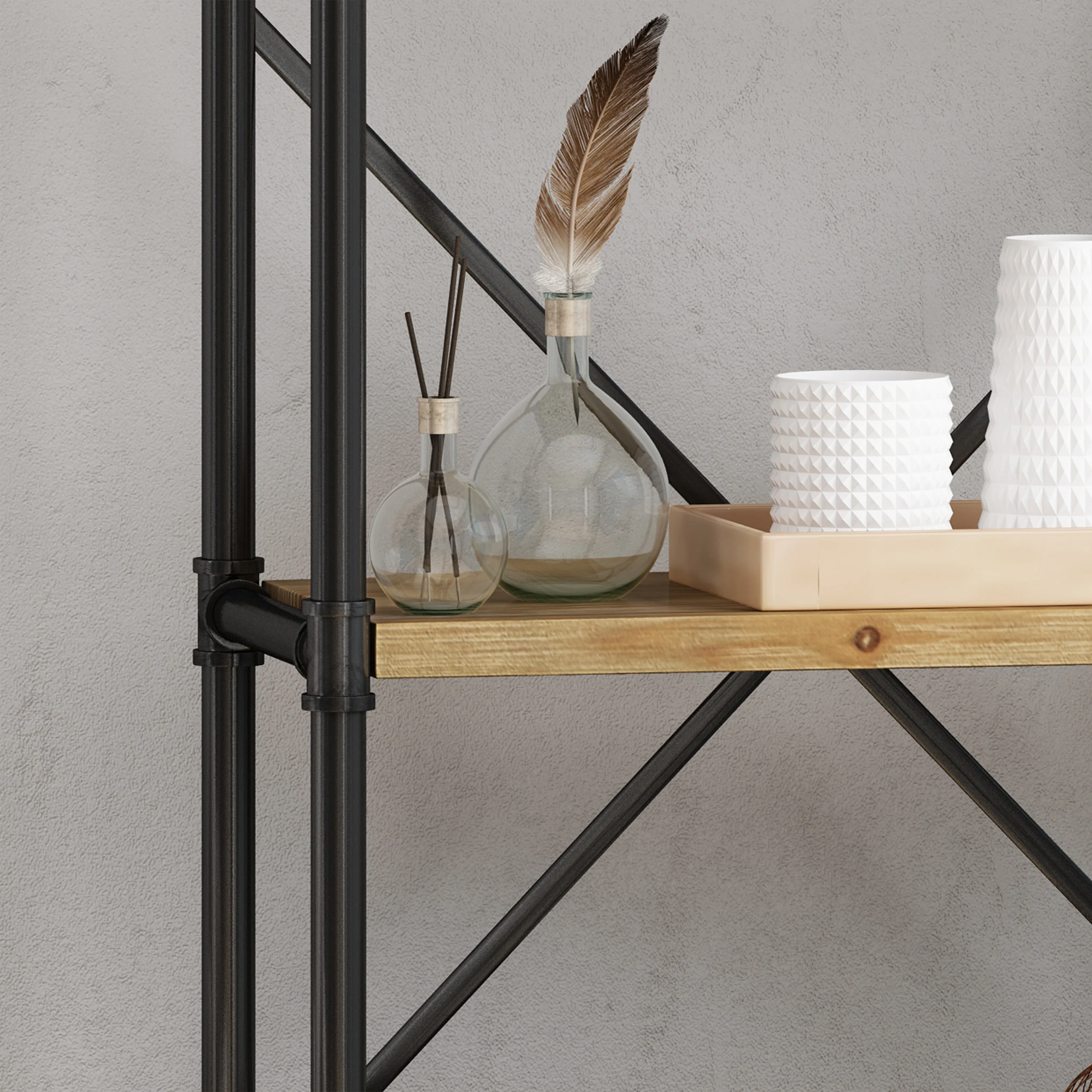 Astrid Industrial Pipe Design 4-Shelf Etagere Bookcase - furnishings