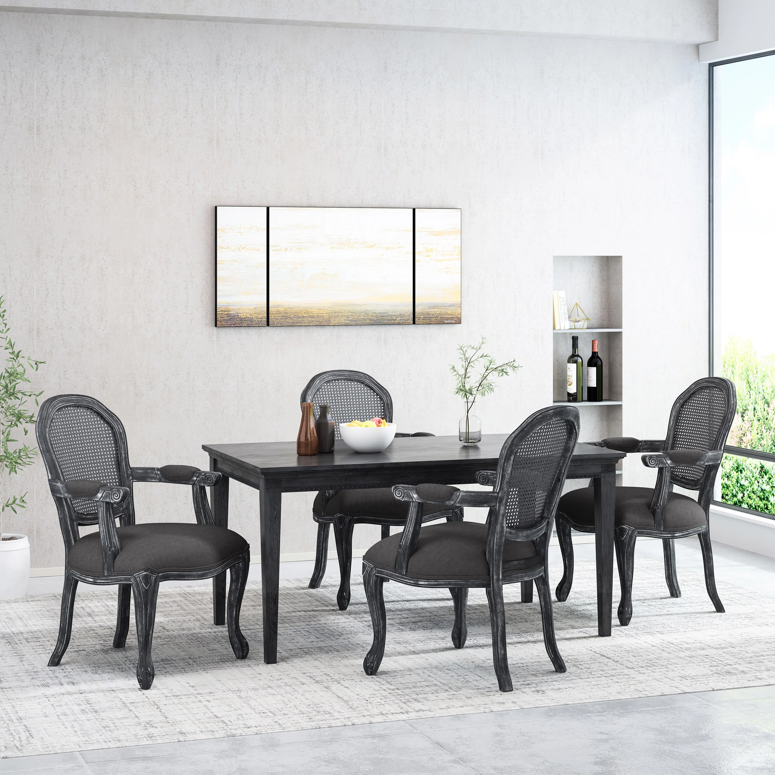 Mariette French Country Wood and Cane Upholstered Dining Chair, Set of 4 - furnishings