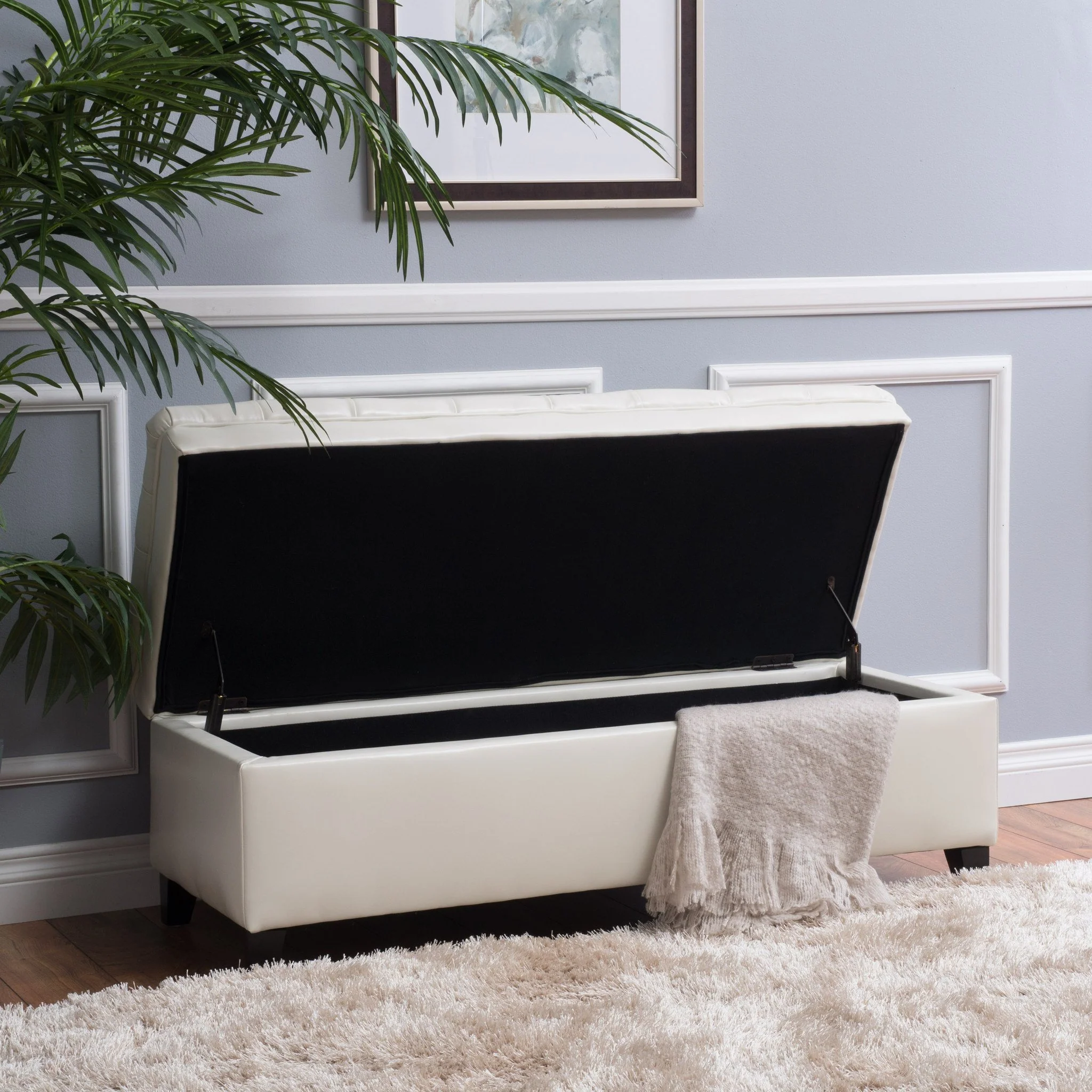 Laguna Button Tufted Leather Storage Ottoman Bench - furnishings