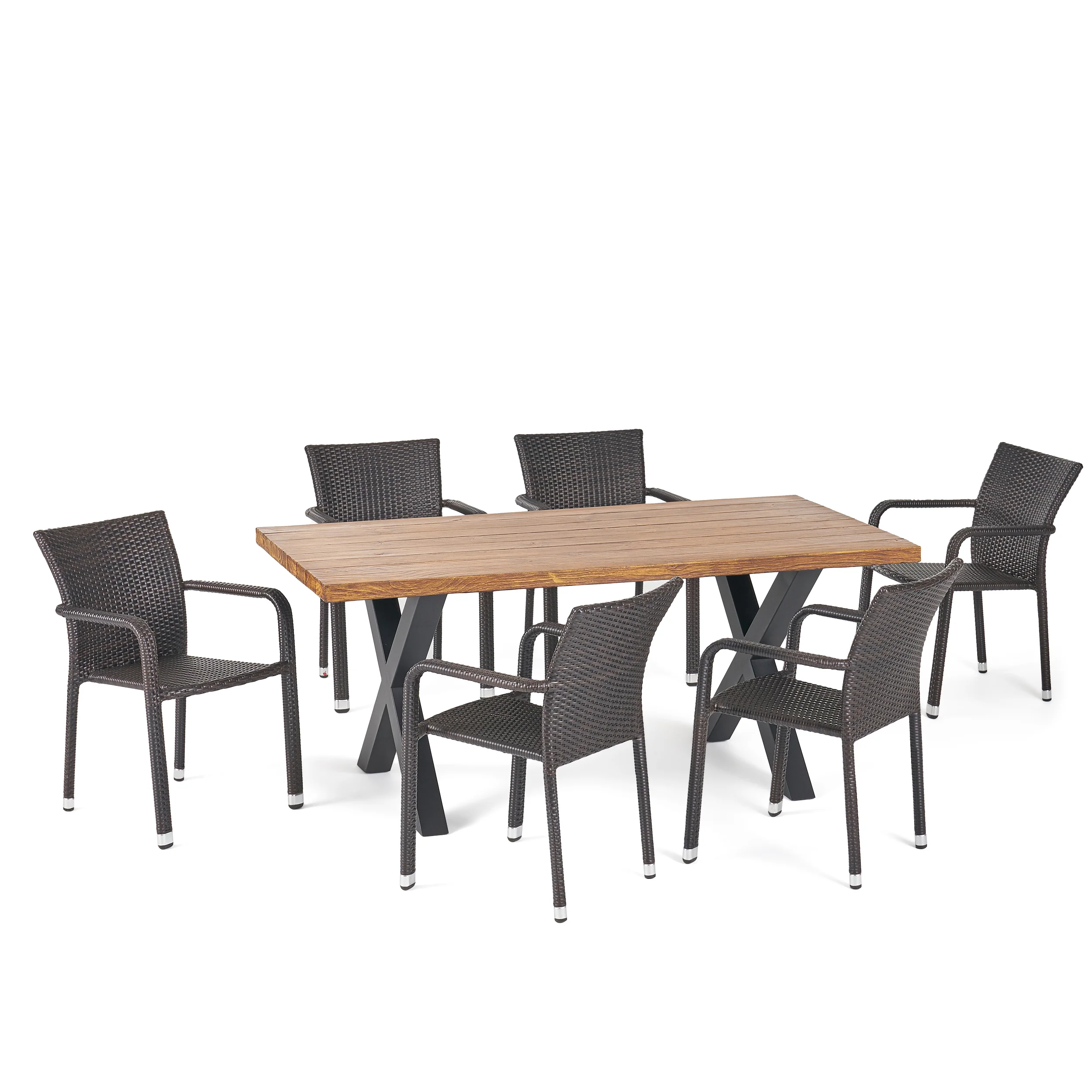 Truda Outdoor 7 Piece Wicker Dining Set with Light Weight Concrete Table - furnishings