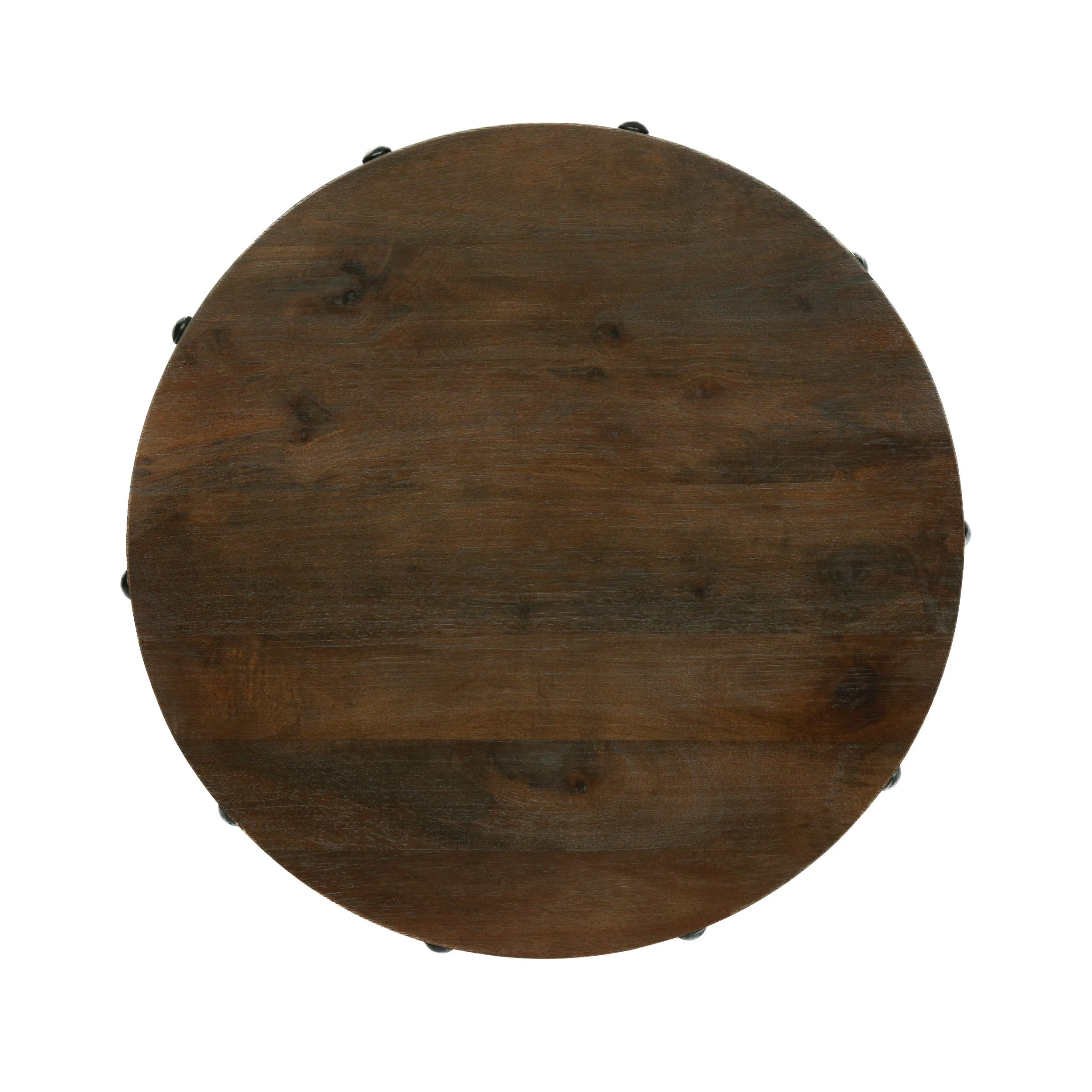 Clopton Modern Industrial Handcrafted Round Mango Wood Side Table, Brown and Antique Gunmetal - furnishings