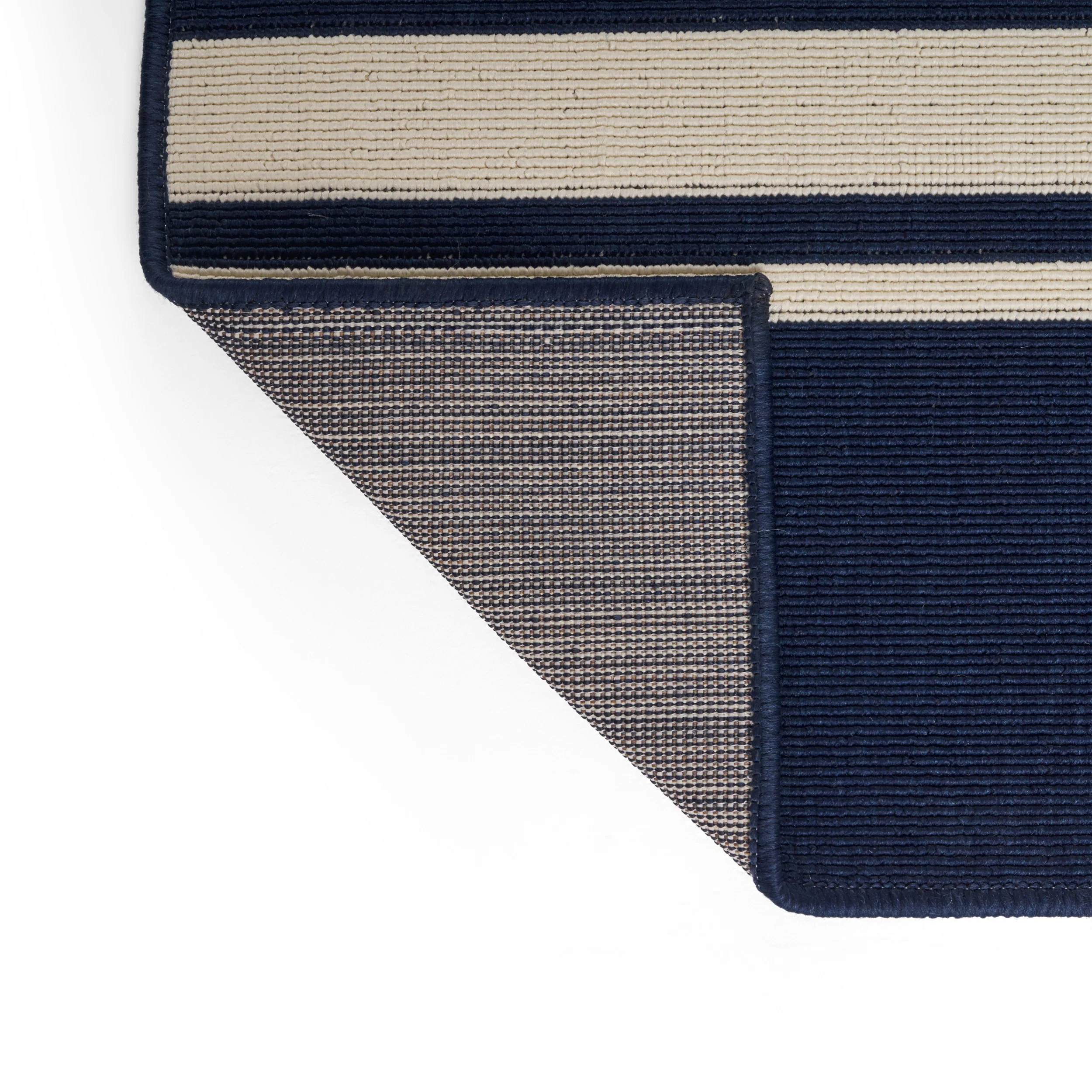 Julia Outdoor Stripe Area Rug, Navy and Ivory - furnishings