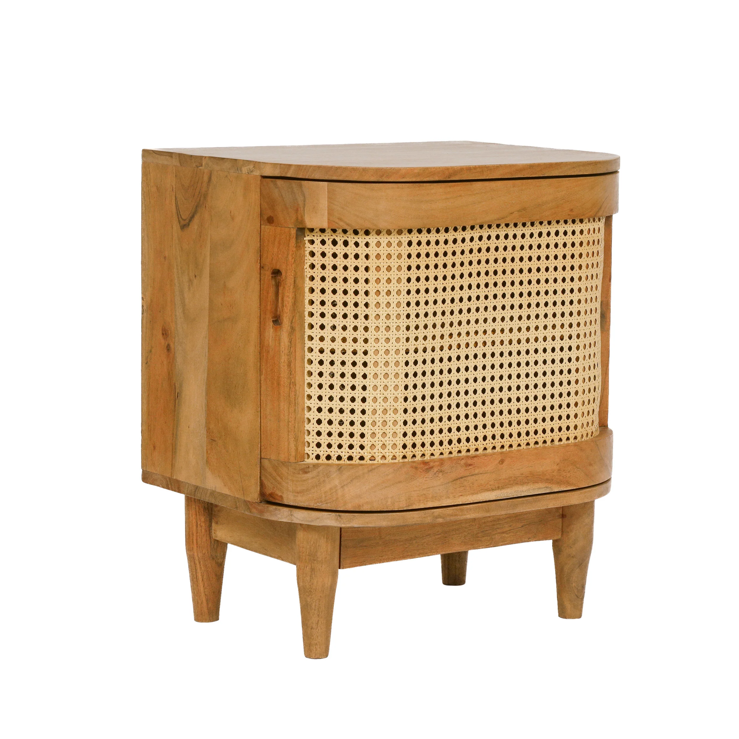 Cerny Rustic Handmade Wood and Cane Nightstand Cabinet, Natural - furnishings