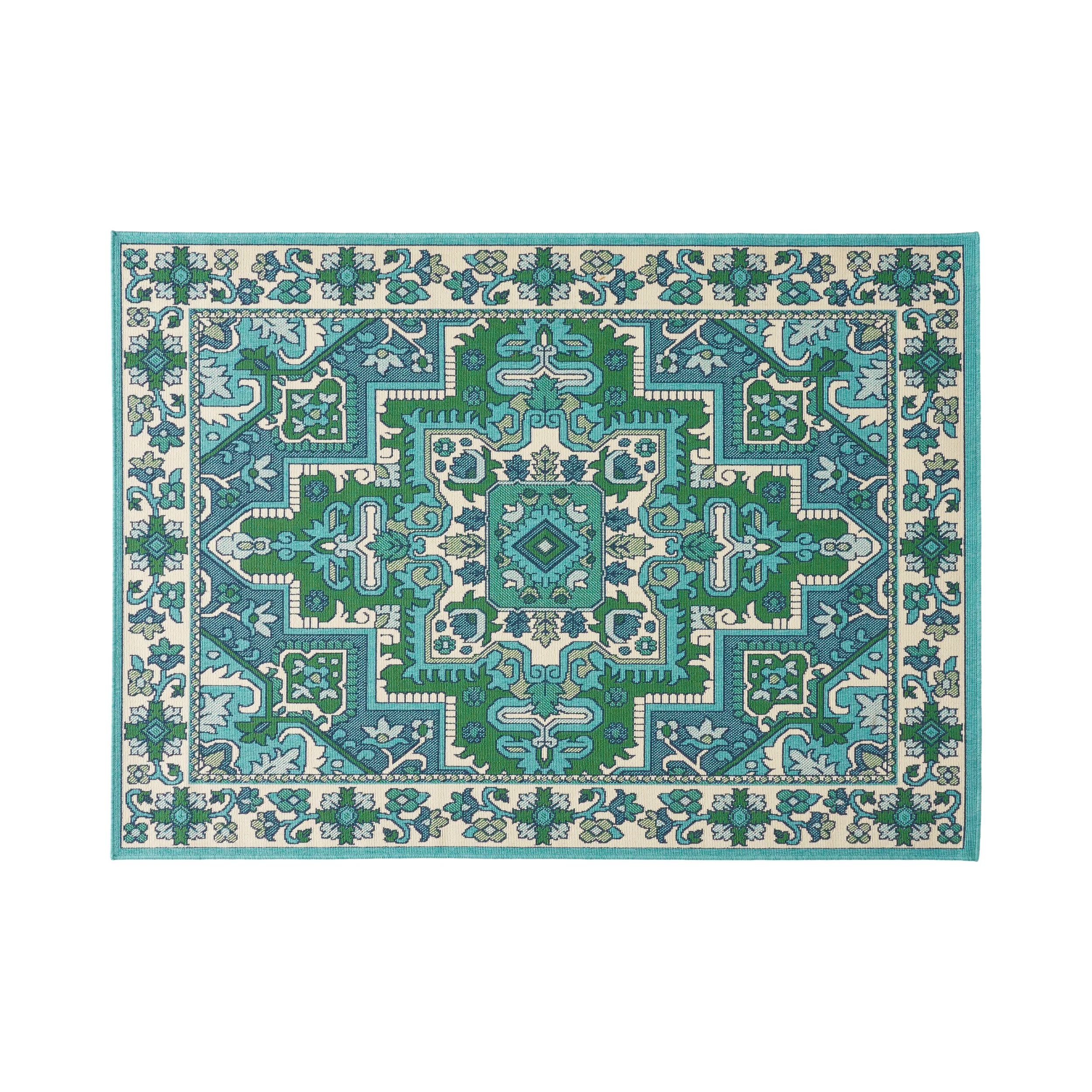 Halston Outdoor Oriental Area Rug, Ivory and Blue - furnishings