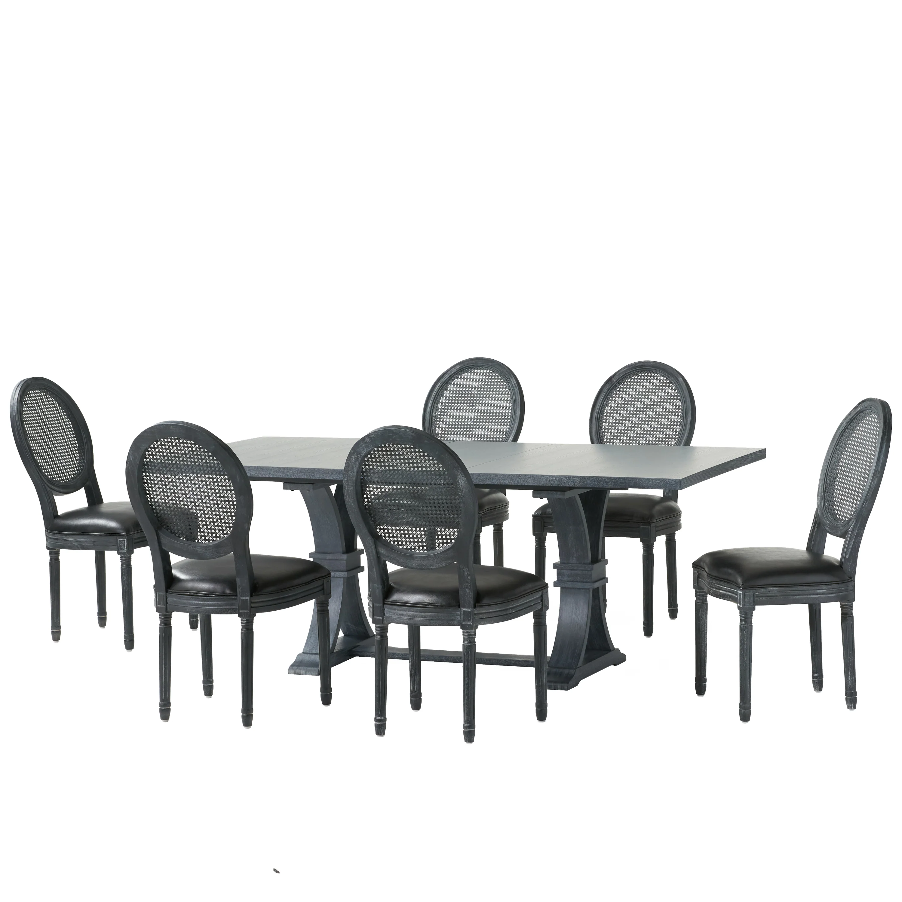 Lintz French Country Wood and Cane 7-Piece Expandable Dining Set - furnishings