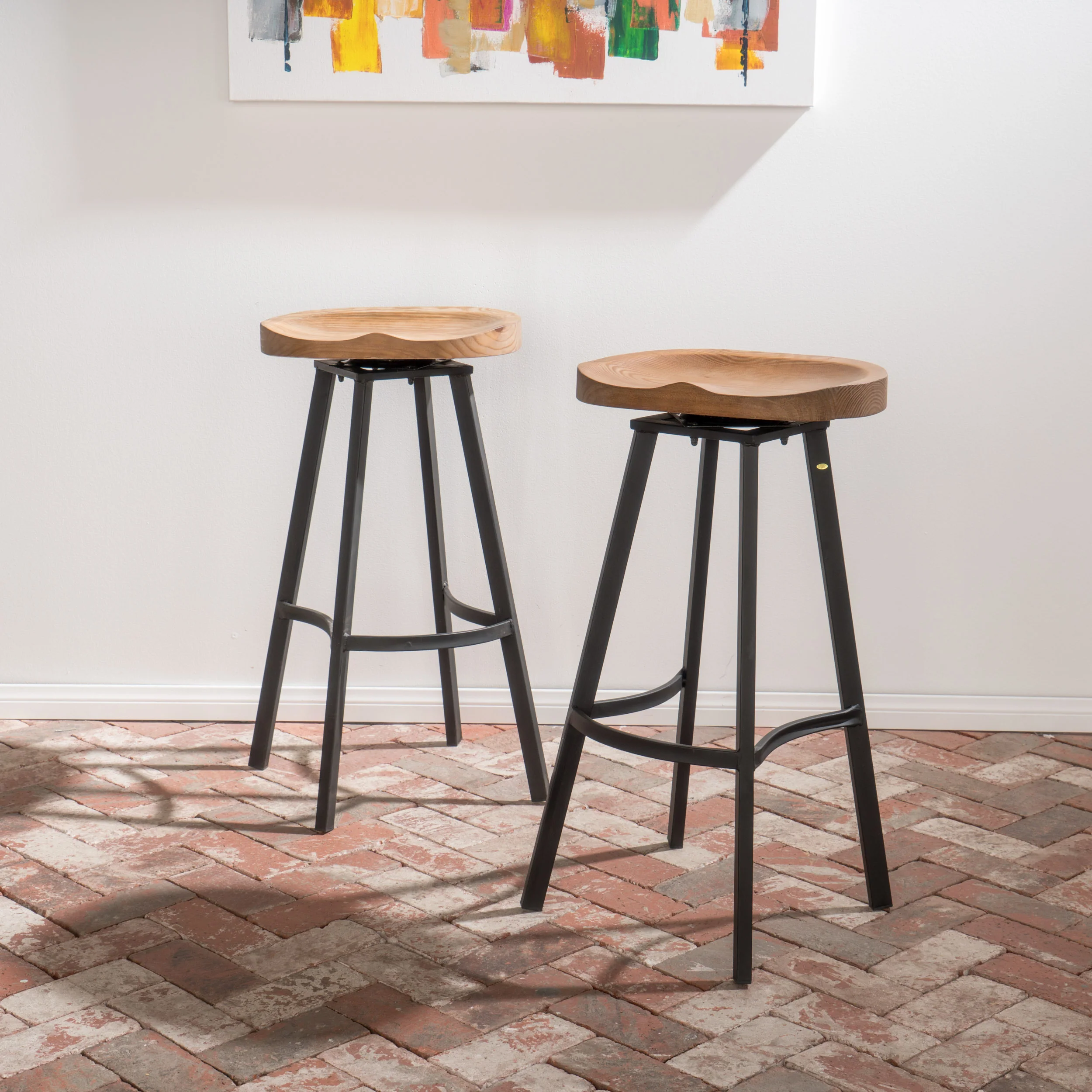Shea 32-Inch Wood and Iron Rustic Swivel Barstool (Set of 2) - furnishings