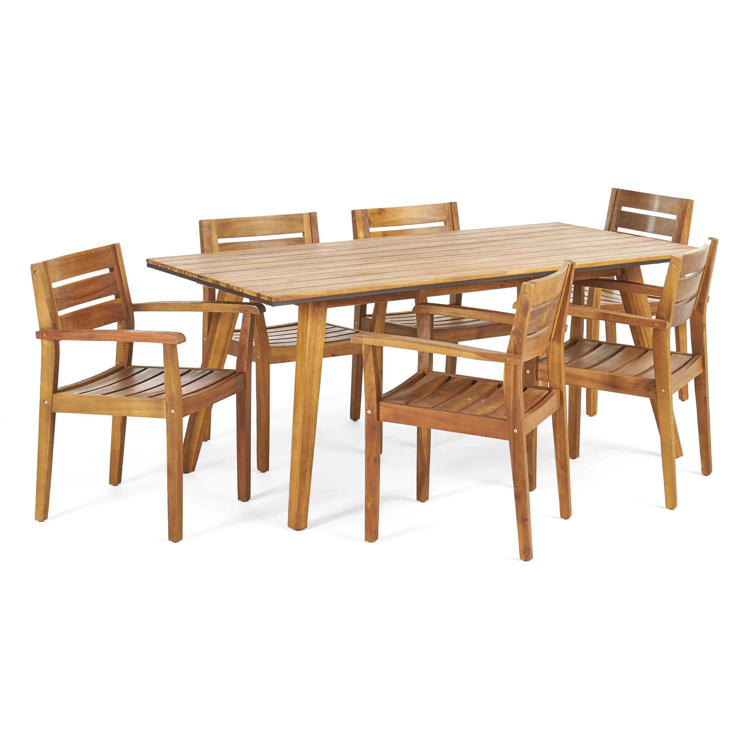 Renee Outdoor 7 Piece Acacia Wood Dining Set, Teak and Dark Brown - furnishings