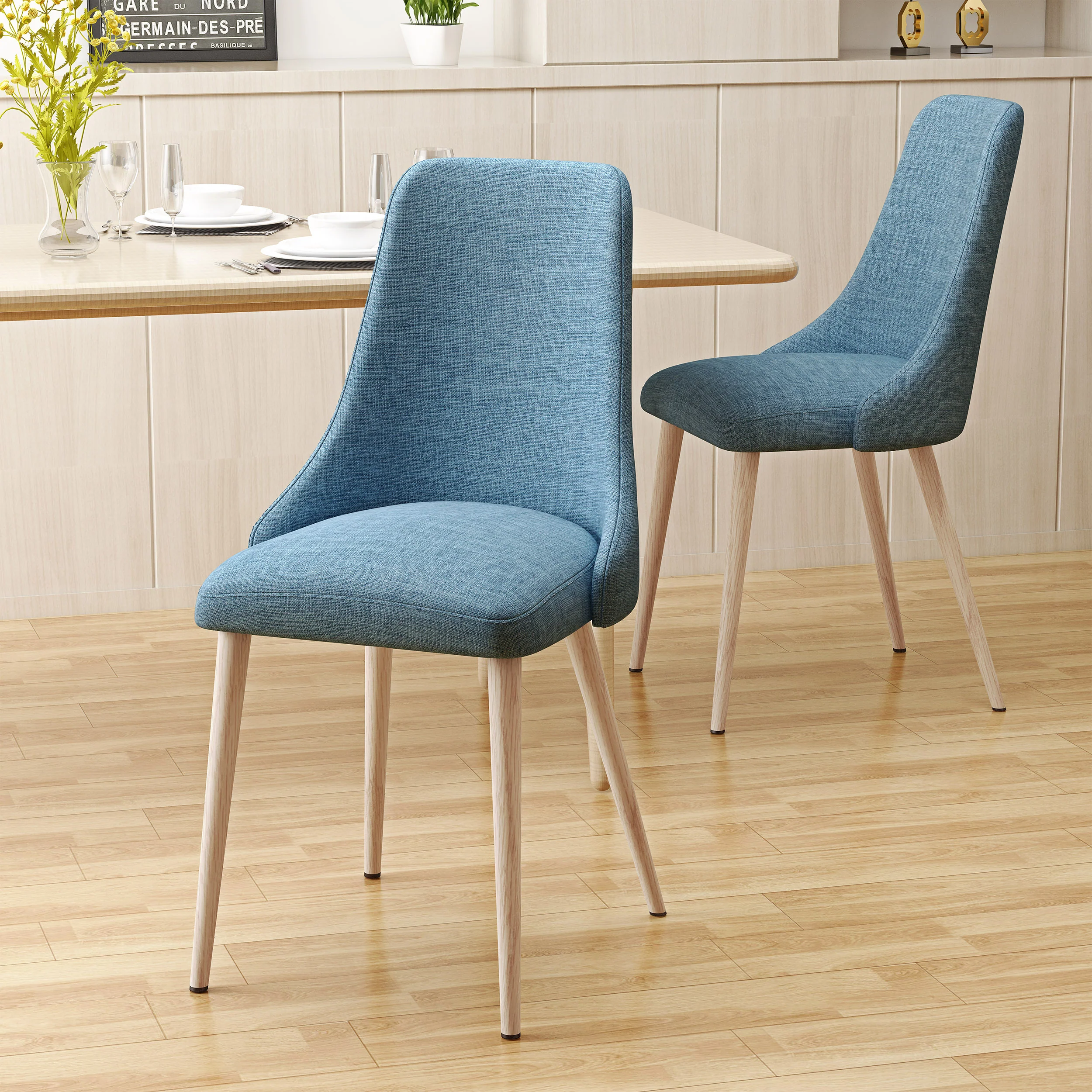 Soloman Mid Century Fabric Dining Chairs with Wood Finished Legs - Set of 2 - furnishings