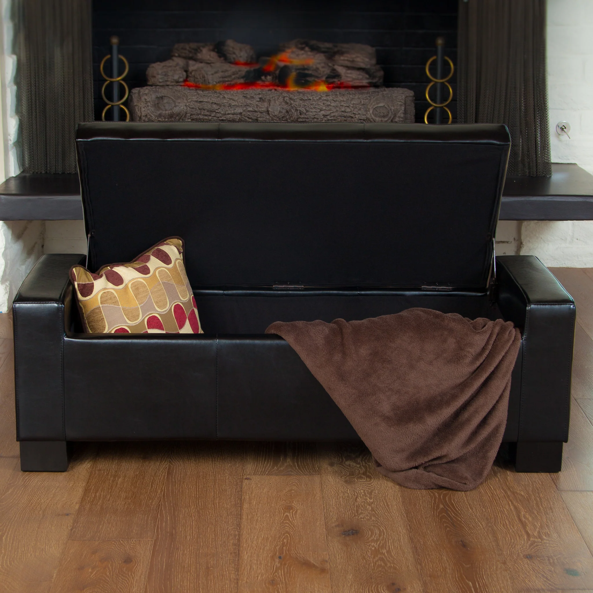 Rothwell Contemporary Tufted Bonded Leather Storage Ottoman Bench - furnishings