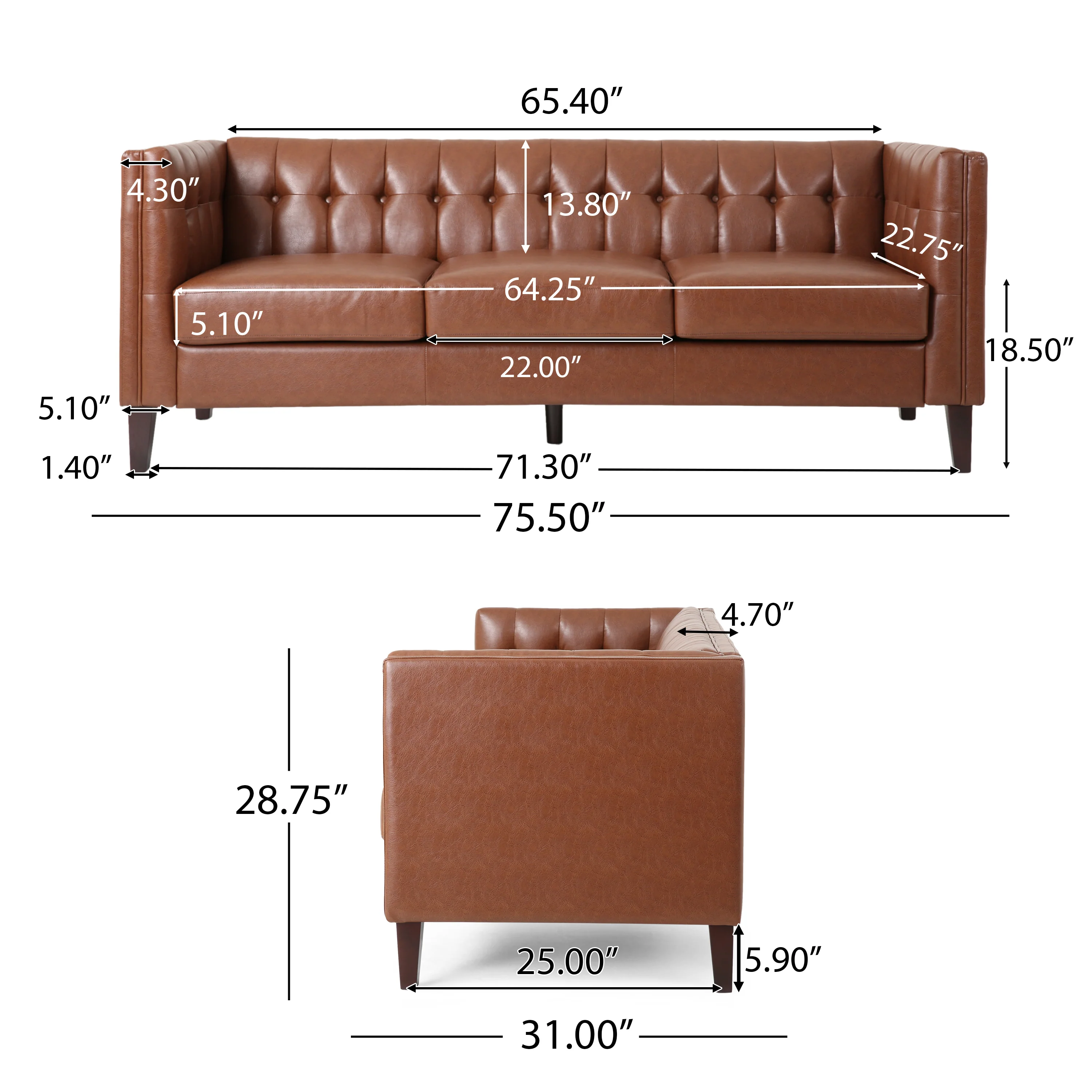 Silkie Contemporary Faux Leather Tufted 3 Seater Sofa - furnishings
