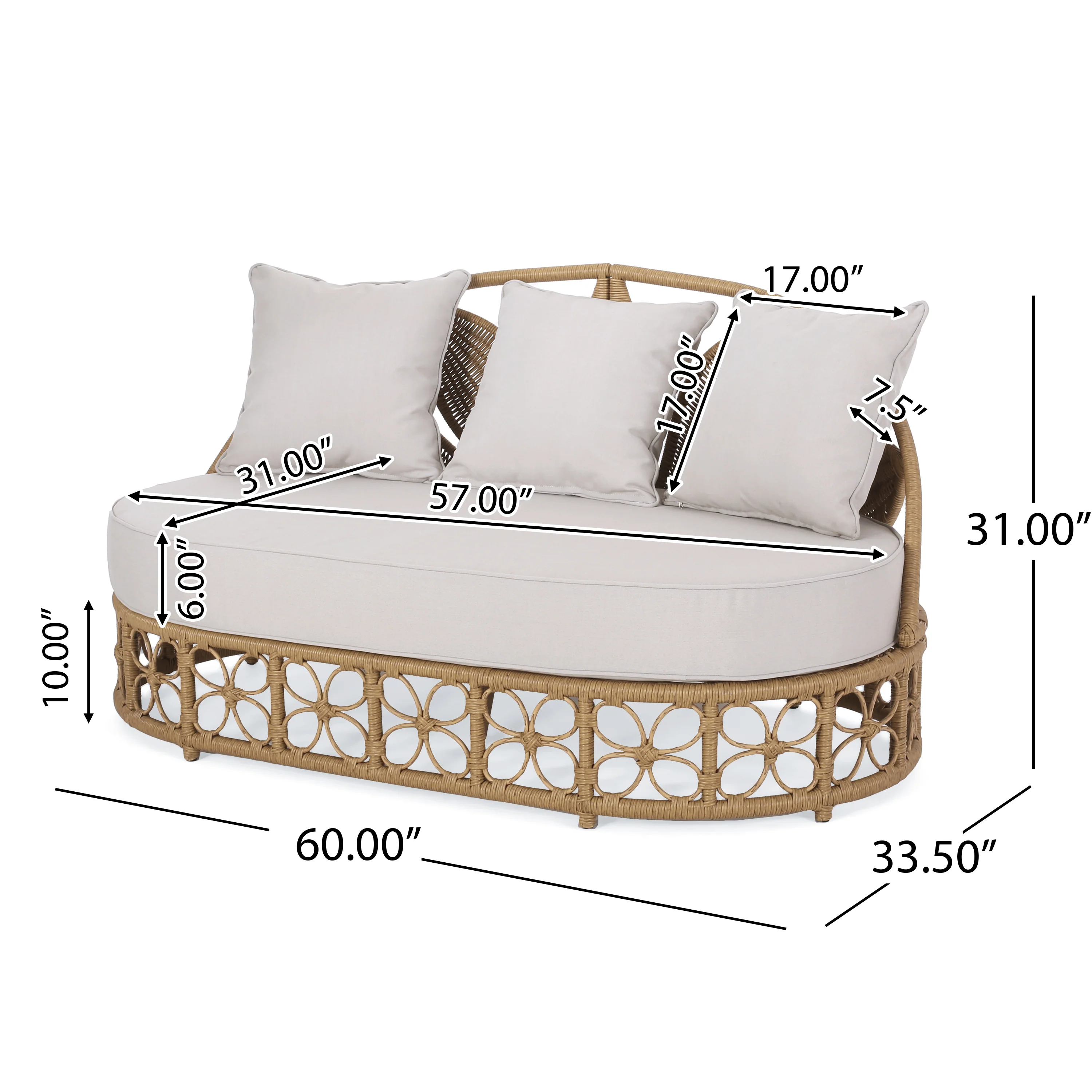 Homan Outdoor Wicker Daybed with Pillows, Light Brown and Beige - furnishings