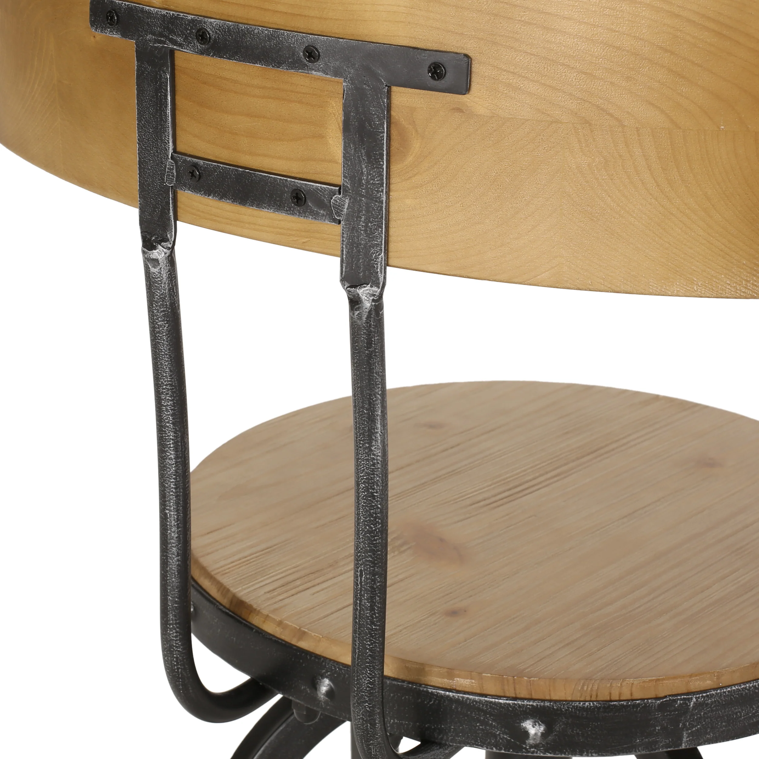 Pineview Modern Industrial Firwood Adjustable Height Swivel Barstools, Set of 2, Natural and Black Brushed Silver - furnishings