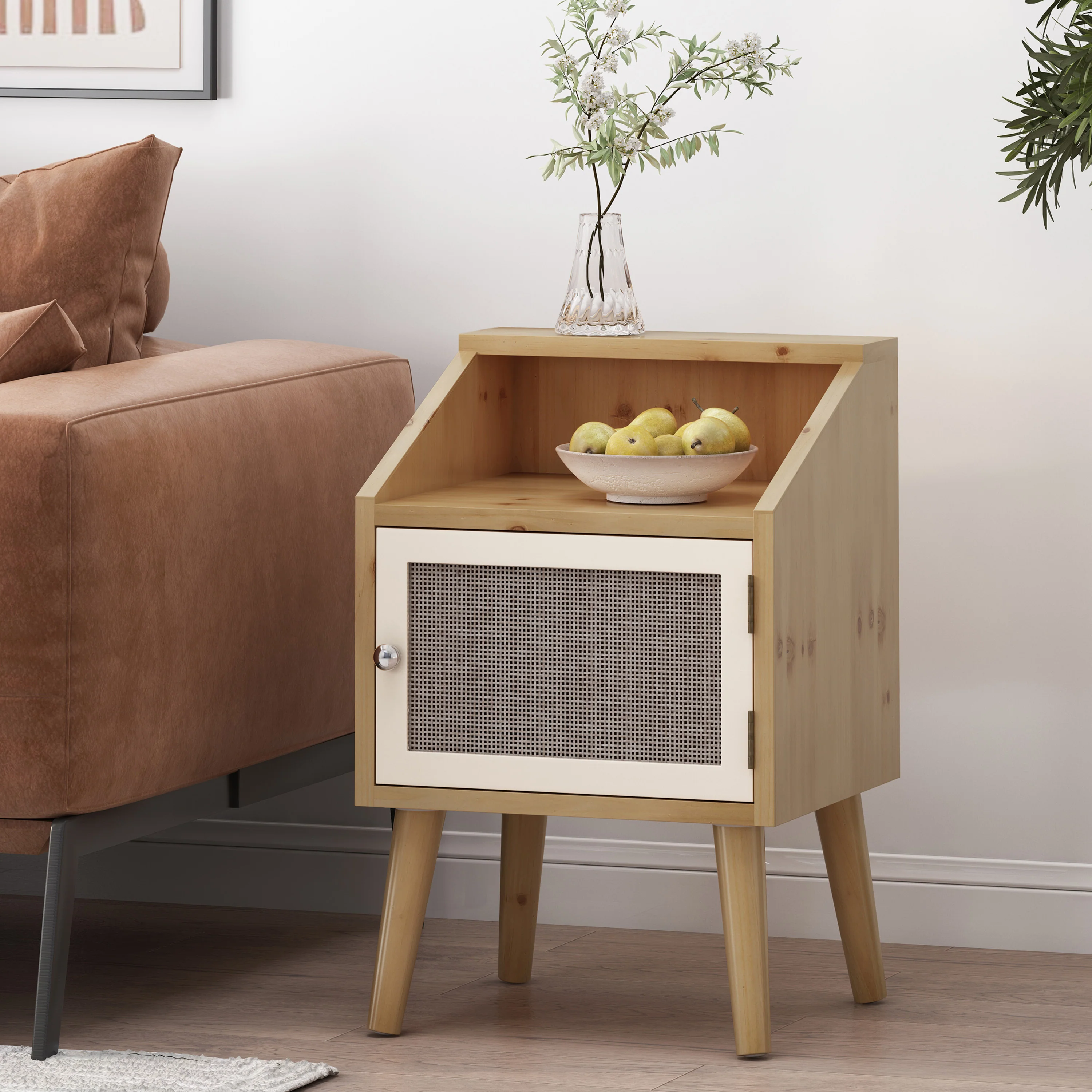 Barrere Contemporary End Table with Hutch, Natural and White - furnishings
