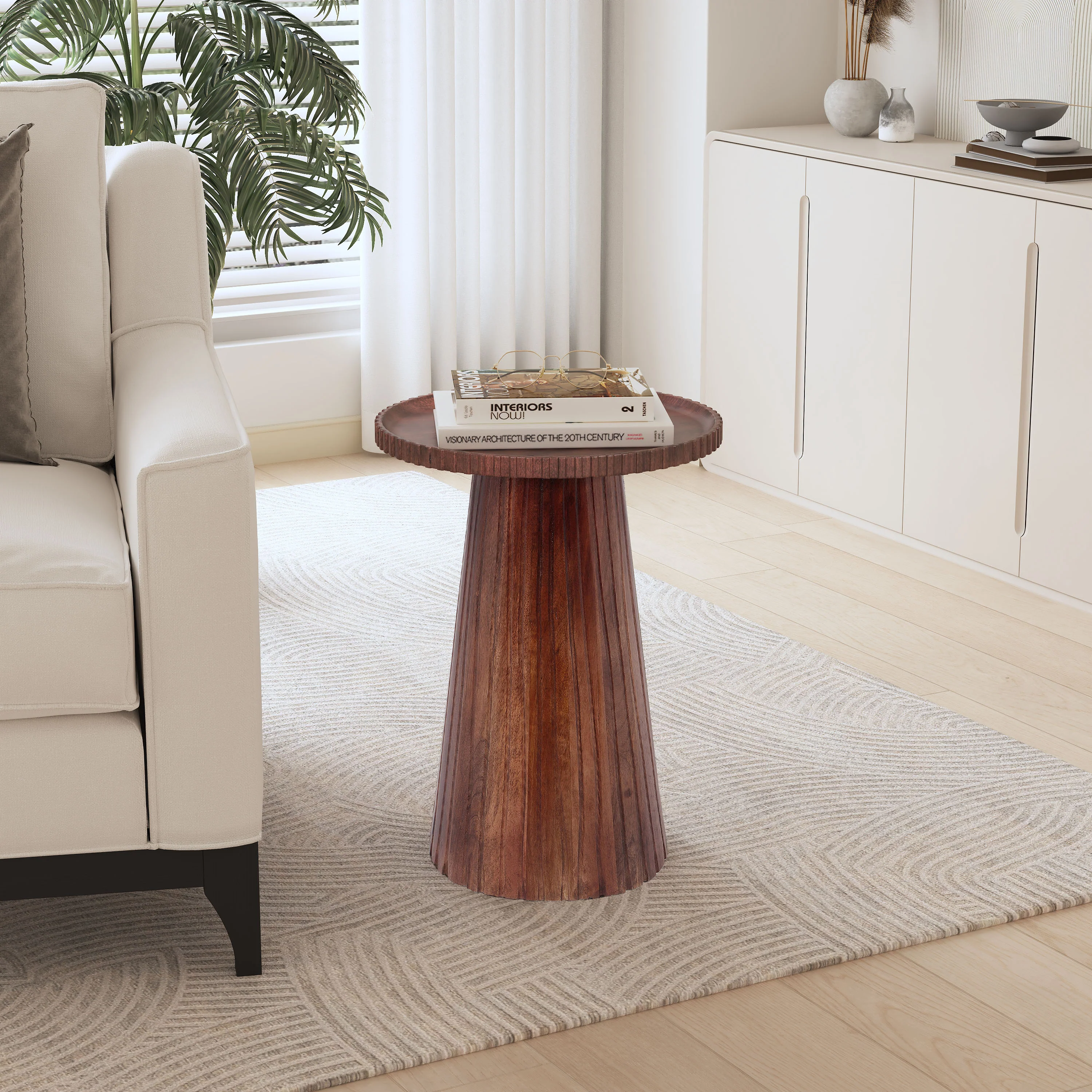 Zephy Round Pedestal Side End Table, Mango Wood - furnishings