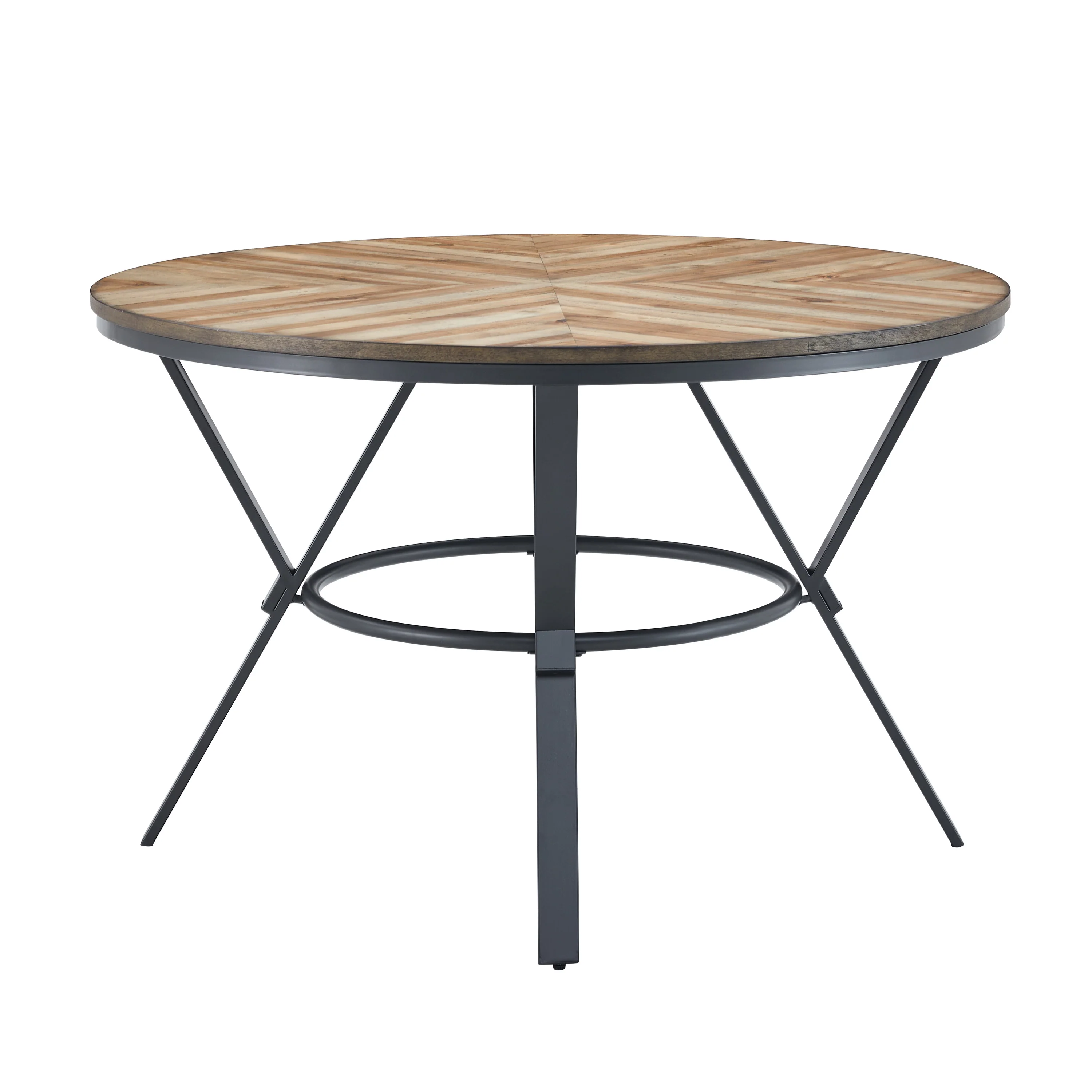 Zestia Modern Round Wood Dining Table, Light Birch + Black - furnishings