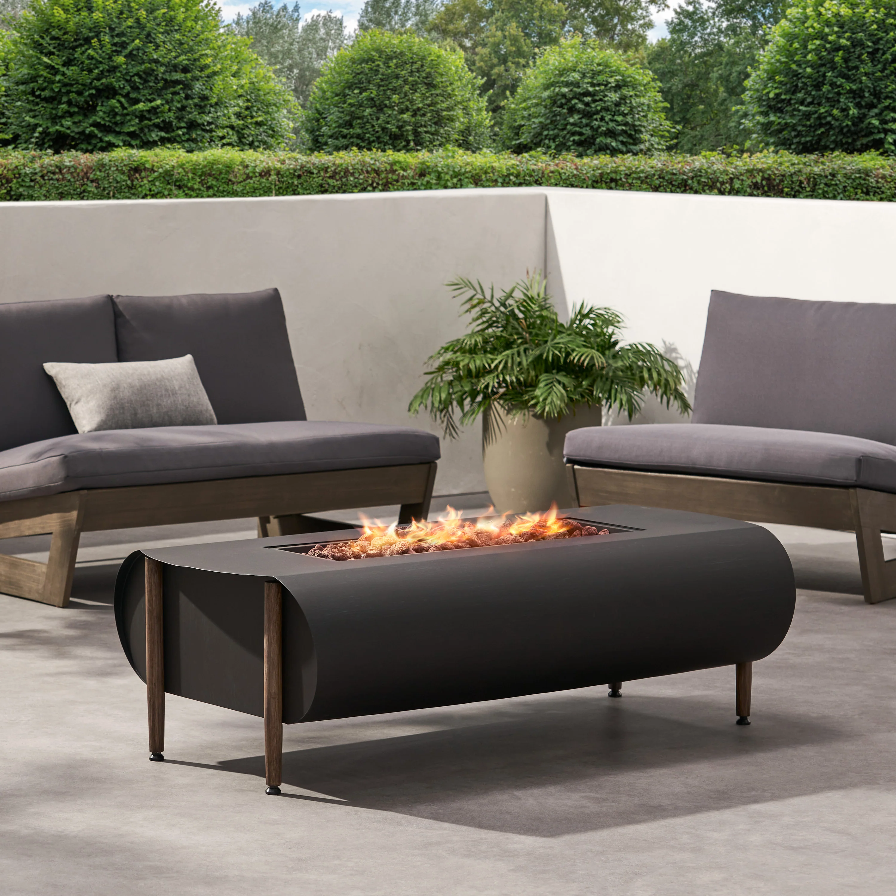 Romar Outdoor 50,000 BTU Rectangular Fire Pit (No Tank Holder), Dark Gray and Wood Pattern - furnishings