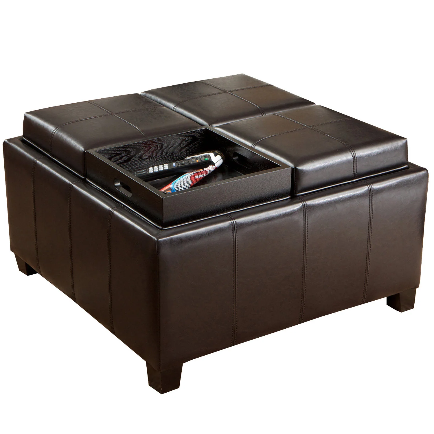 Harley Leather Espresso Tray Top Storage Ottoman - furnishings
