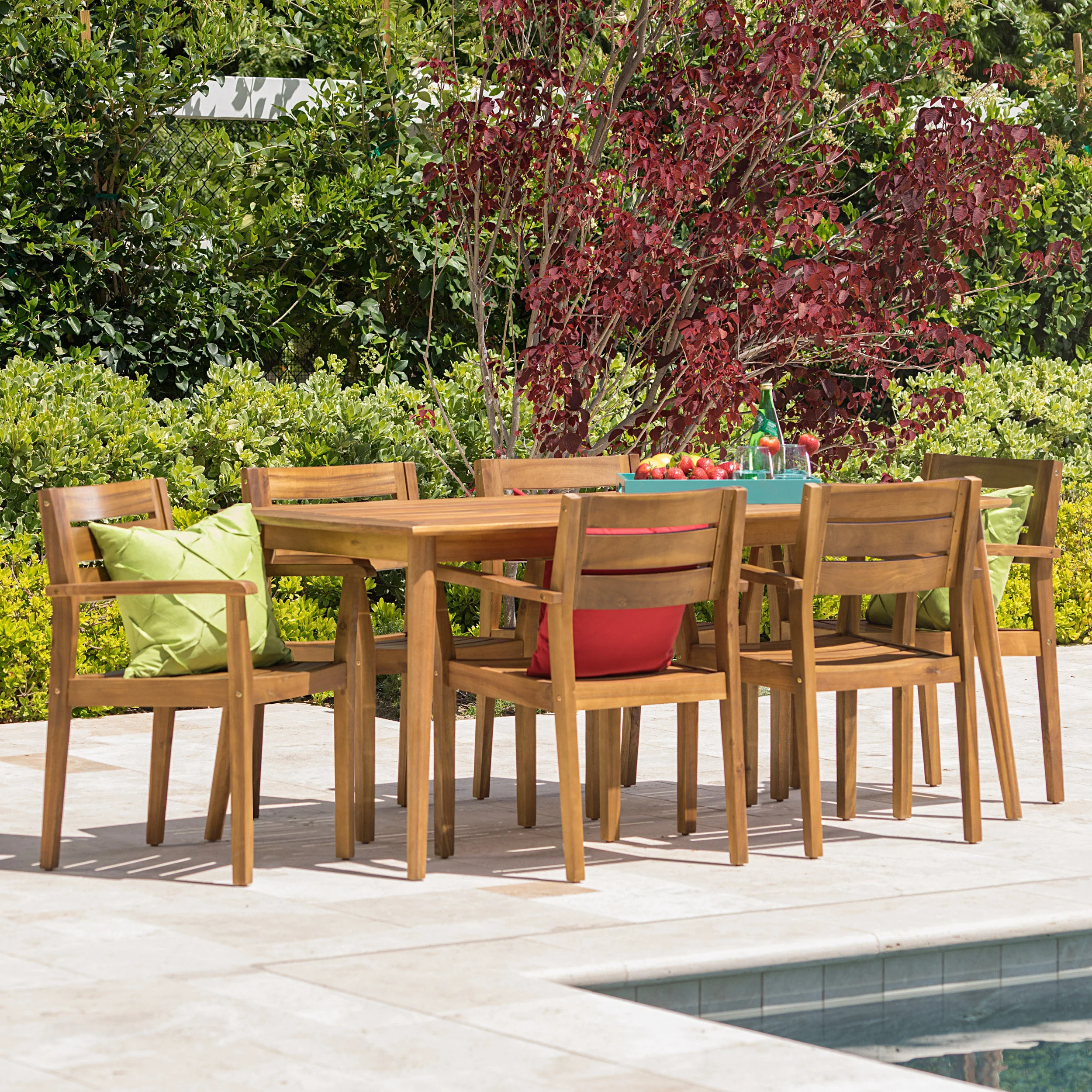 Stanford Outdoor Teak Finish Acacia Wood 7 Piece Dining Set - furnishings