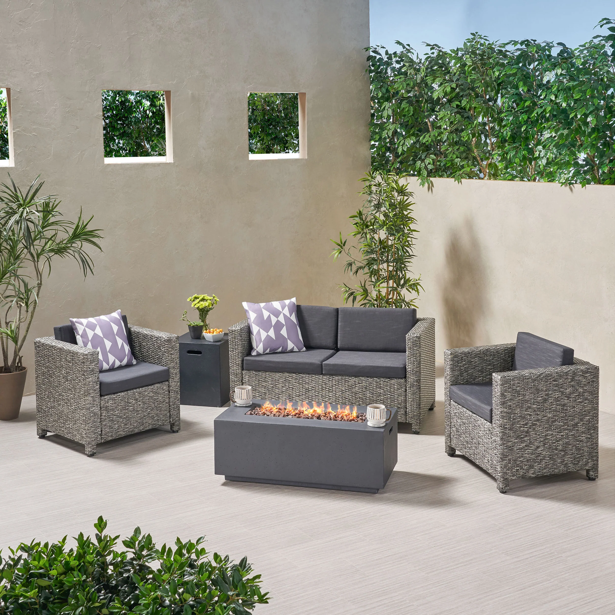 Venice 4-Seater Outdoor Fire Pit Sofa Set - furnishings
