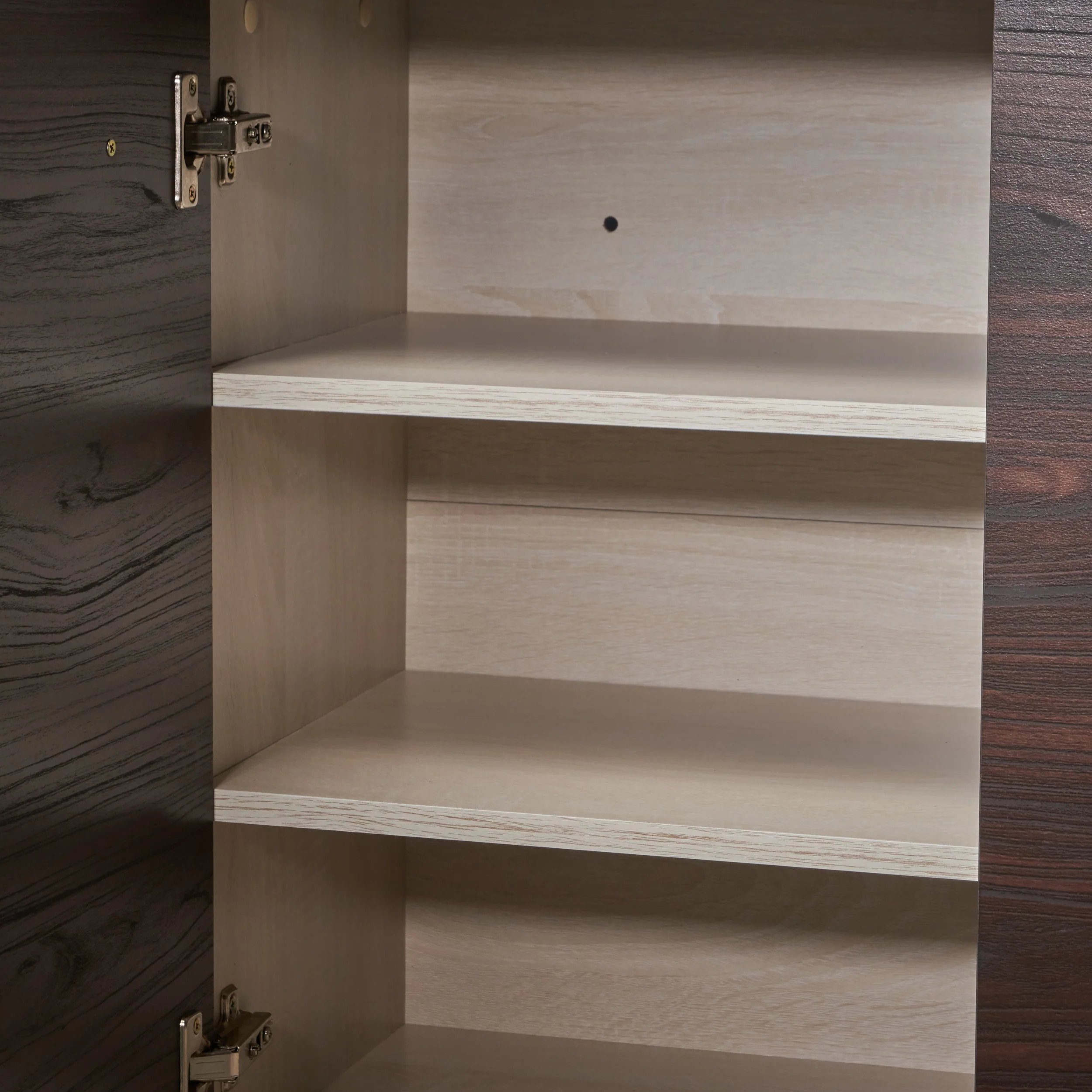 Willson Modern 3-Shelf Walnut Finished Faux Wood Cabinet with Oak Accent - furnishings